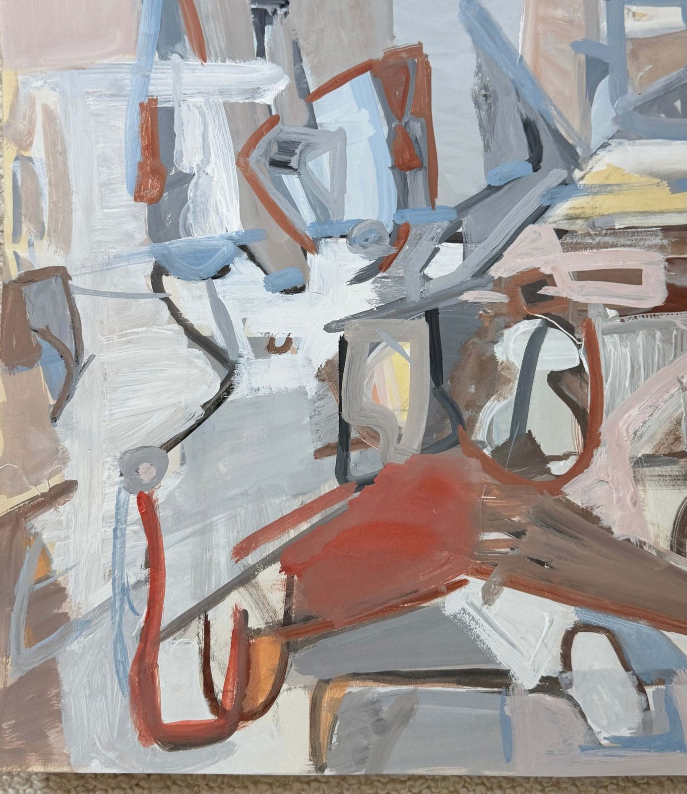 Paysage urbain abstrait, gouache moderniste française, années 1950 photo 561.0