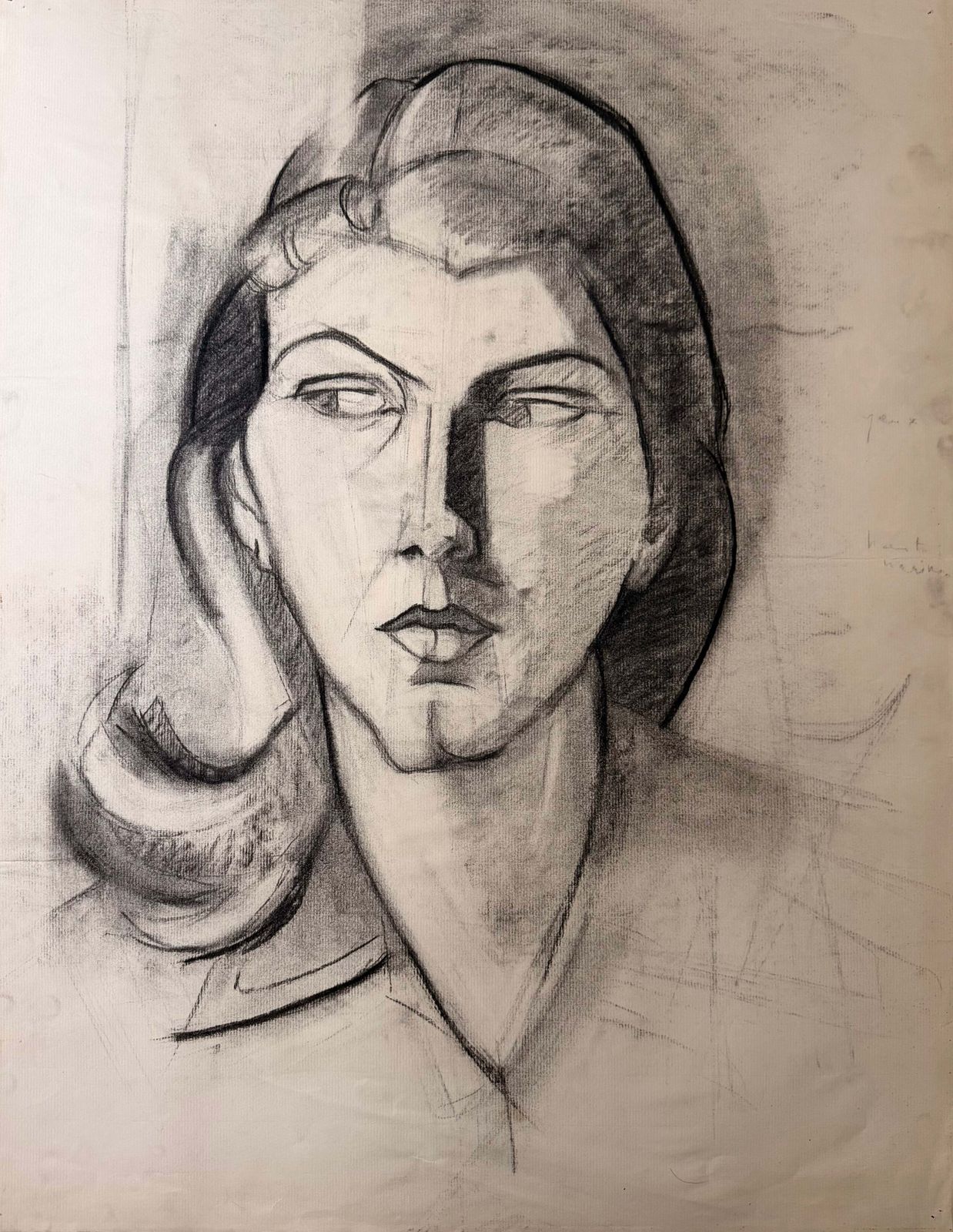 Portrait cubiste de femme, dessin moderniste français, XXe siècle