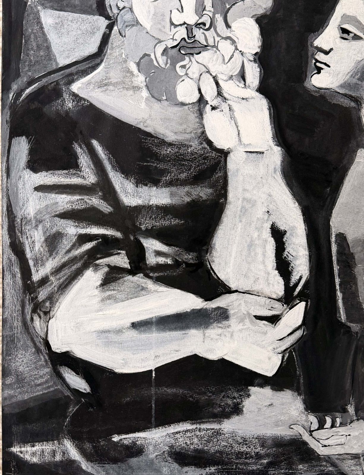 Peinture figurative cubiste française, homme barbu et femme, années 1950, dans le style de Picasso photo Art