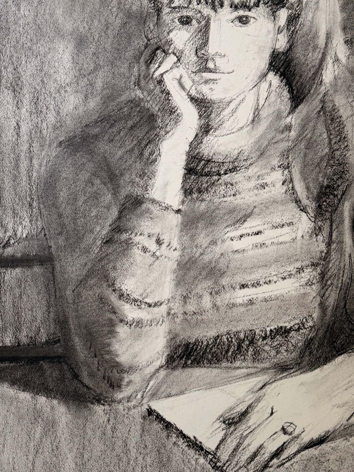 Seated Woman Resting Her Head On Her Hand French Modernist Portrait Drawing photo for sale
