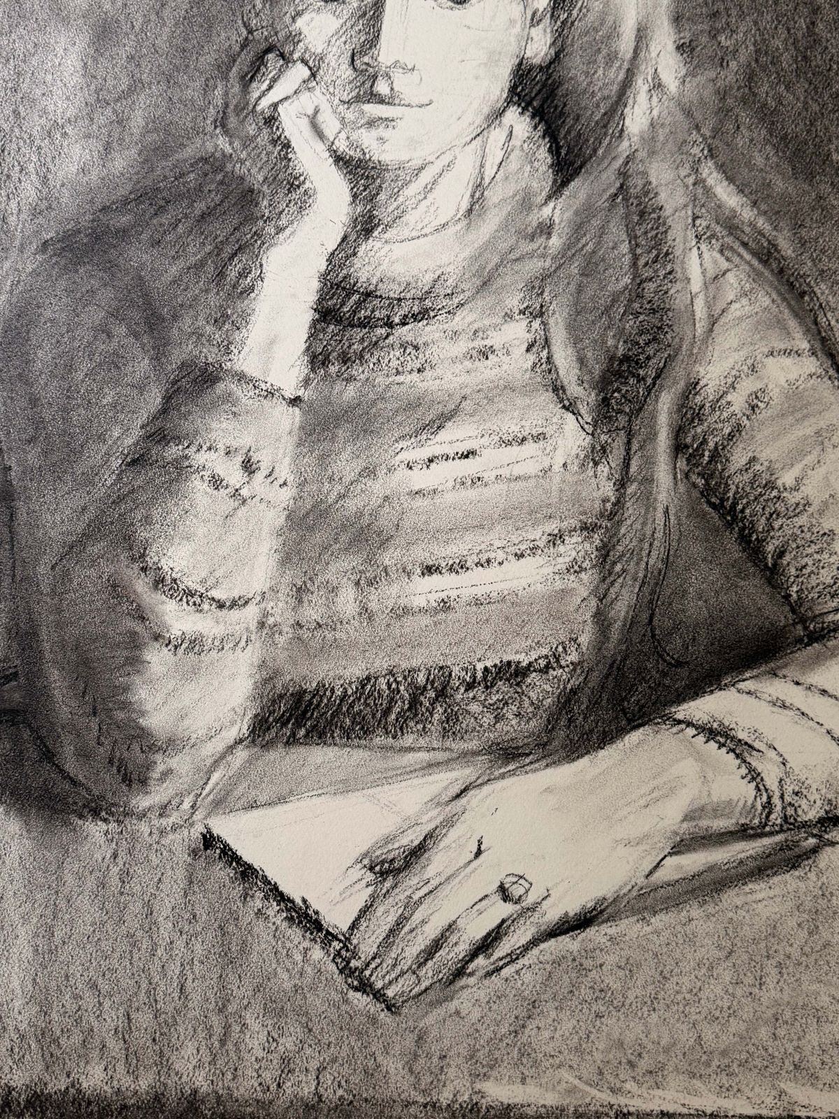 Femme assise, la tête appuyée sur la main, dessin moderniste français photo 688.0