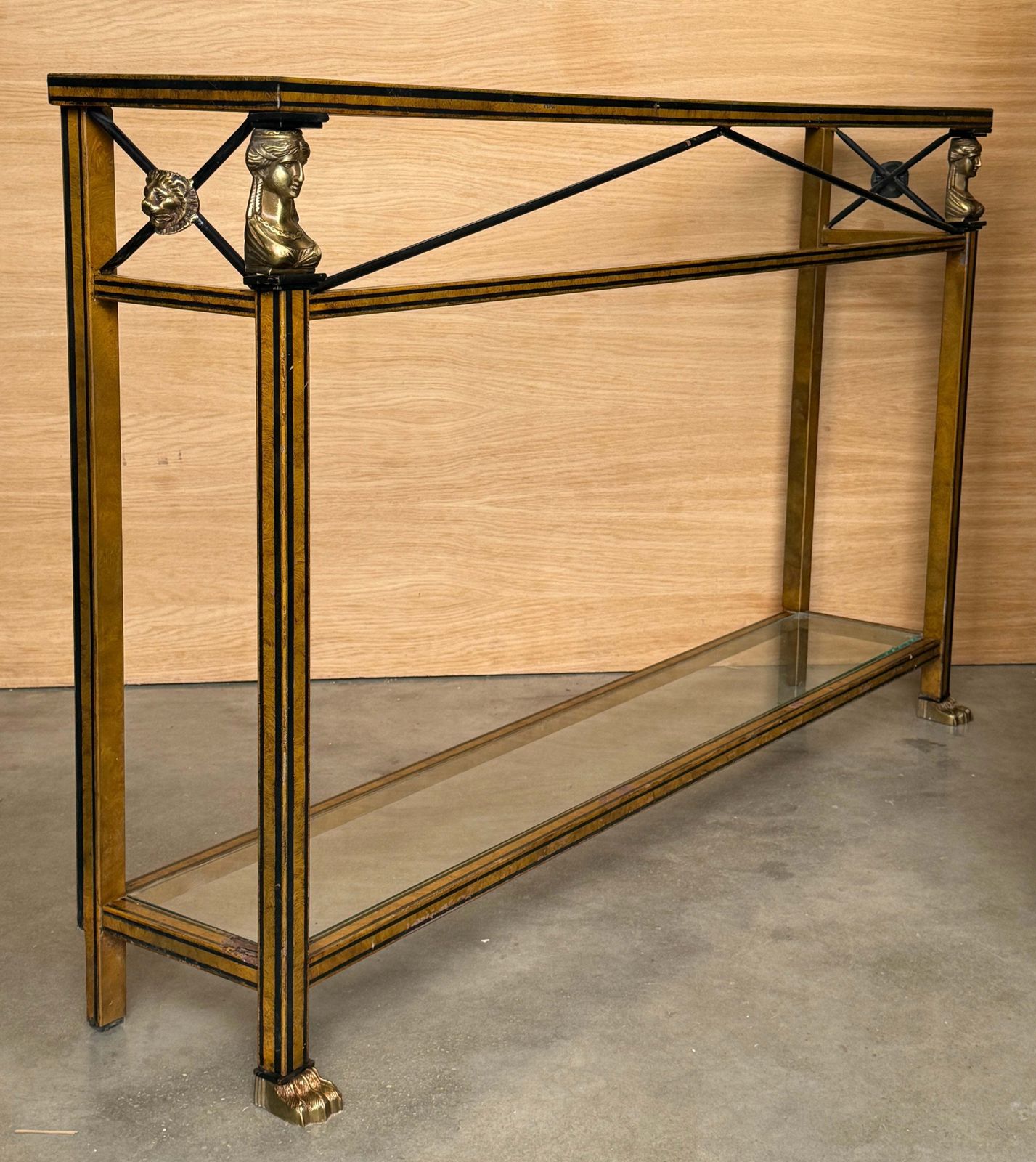 Maison Jansen Style Neoclassical Brass, Steel & Glass Console, France, C 1960 photo 2521.0