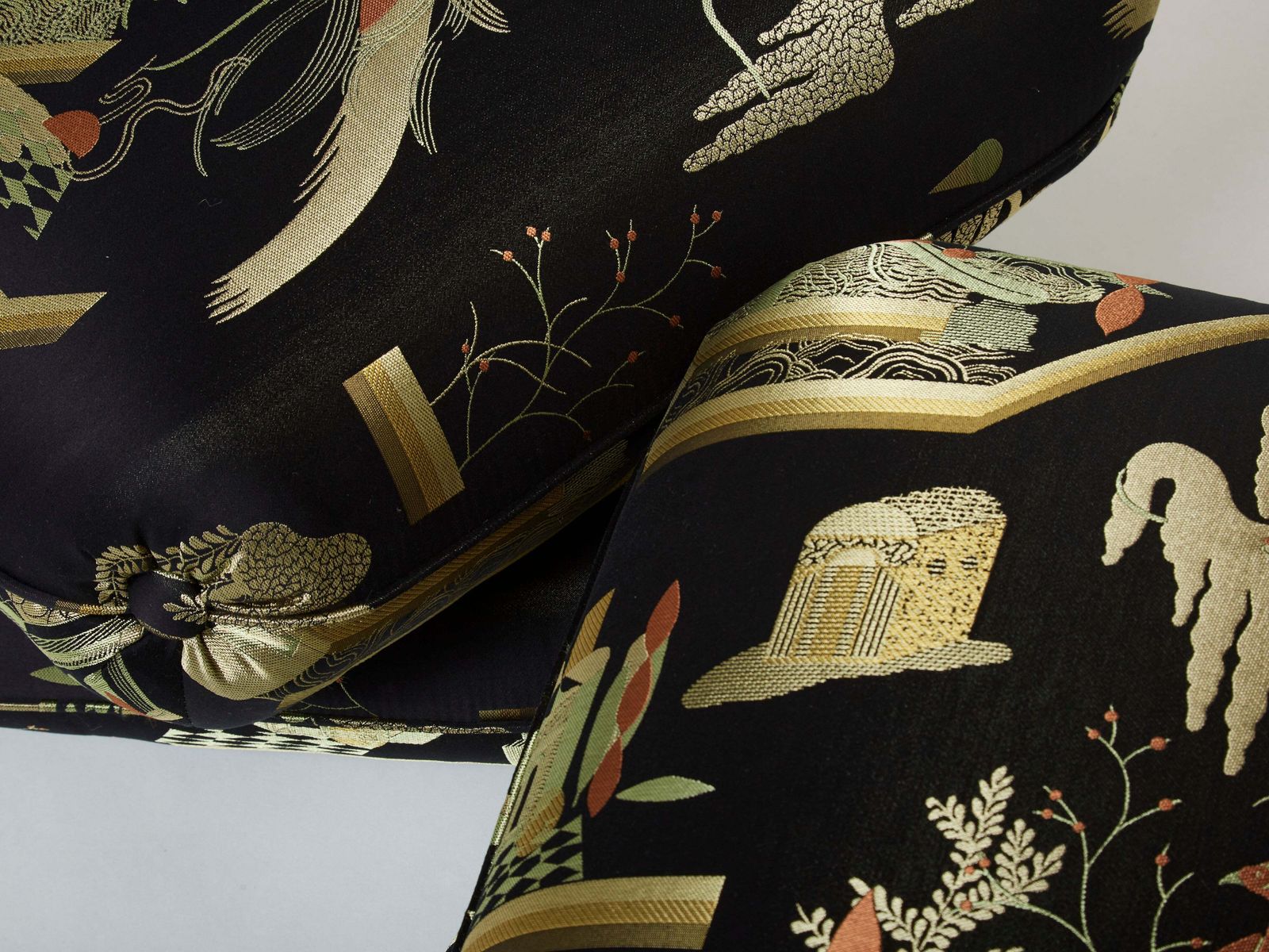photo furniture Jacques Charpentier For Maison Jansen Pair Of Ottomans Silk Upholstery 1970s