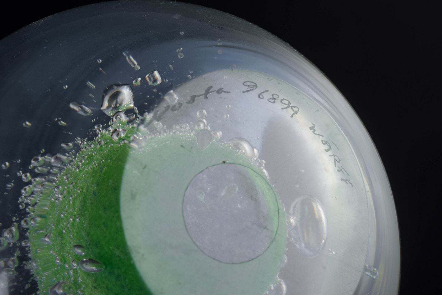 Göran Wärff voor Kosta Boda. Twee bolvormige paperweights in kunstglas. Eind 20e eeuw photo Woonaccessoires