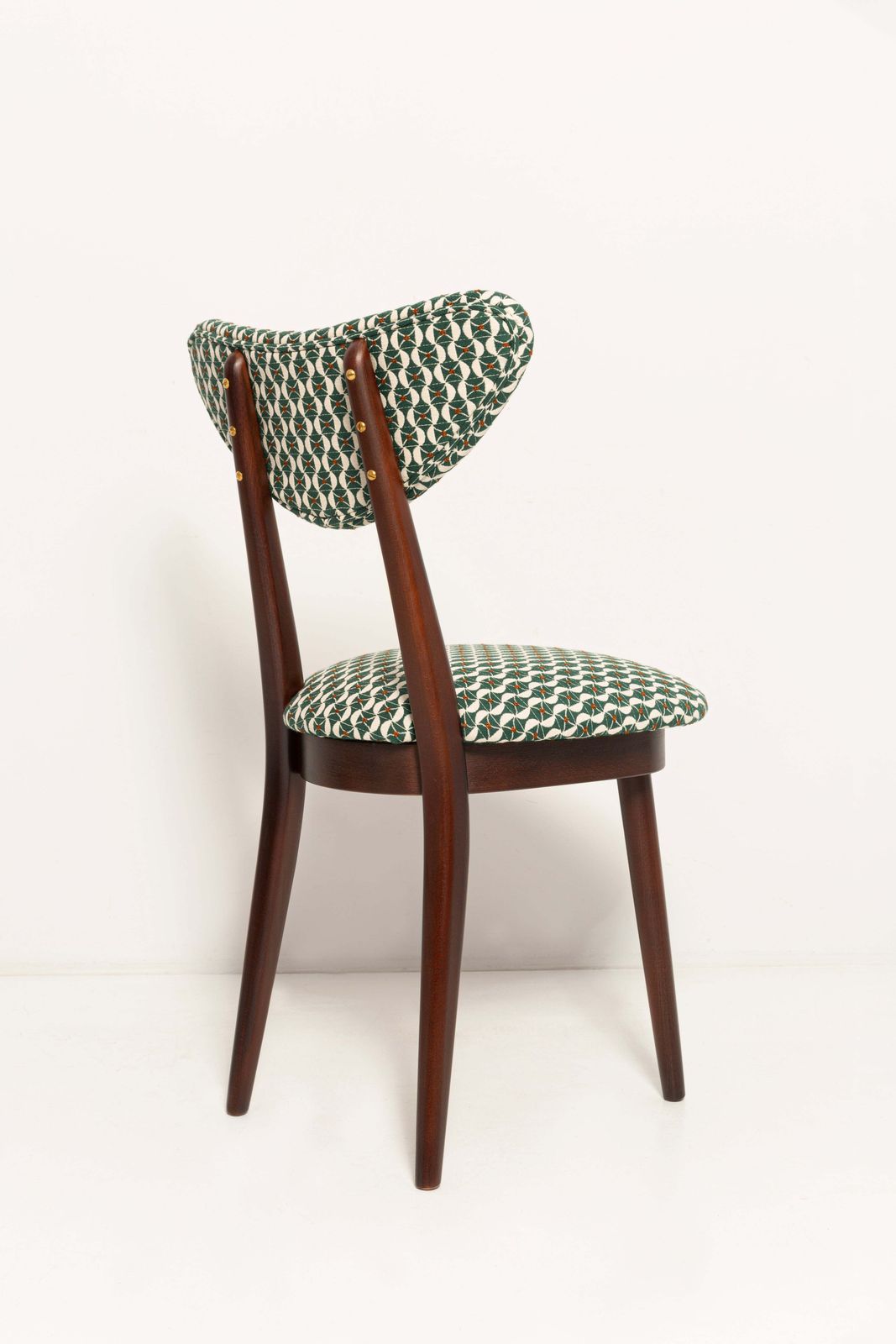 Mid-Century hartvormige stoel, wit en groen art deco jacquard, Europa, jaren 1960 photo vinterior