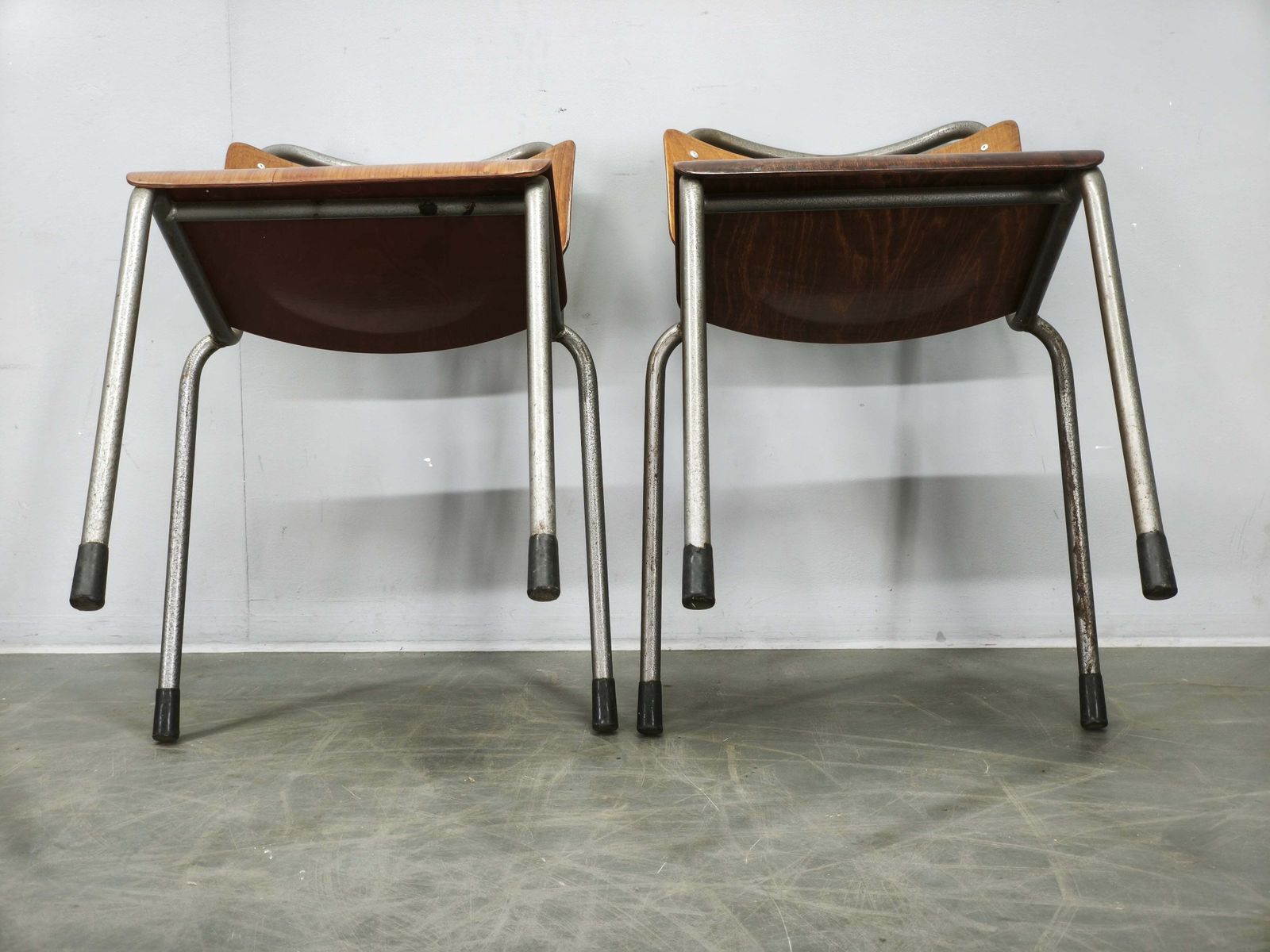 Set Of 6 Gispen 106 Dutch Industrial Plywood Chairs, 1960s photo for sale