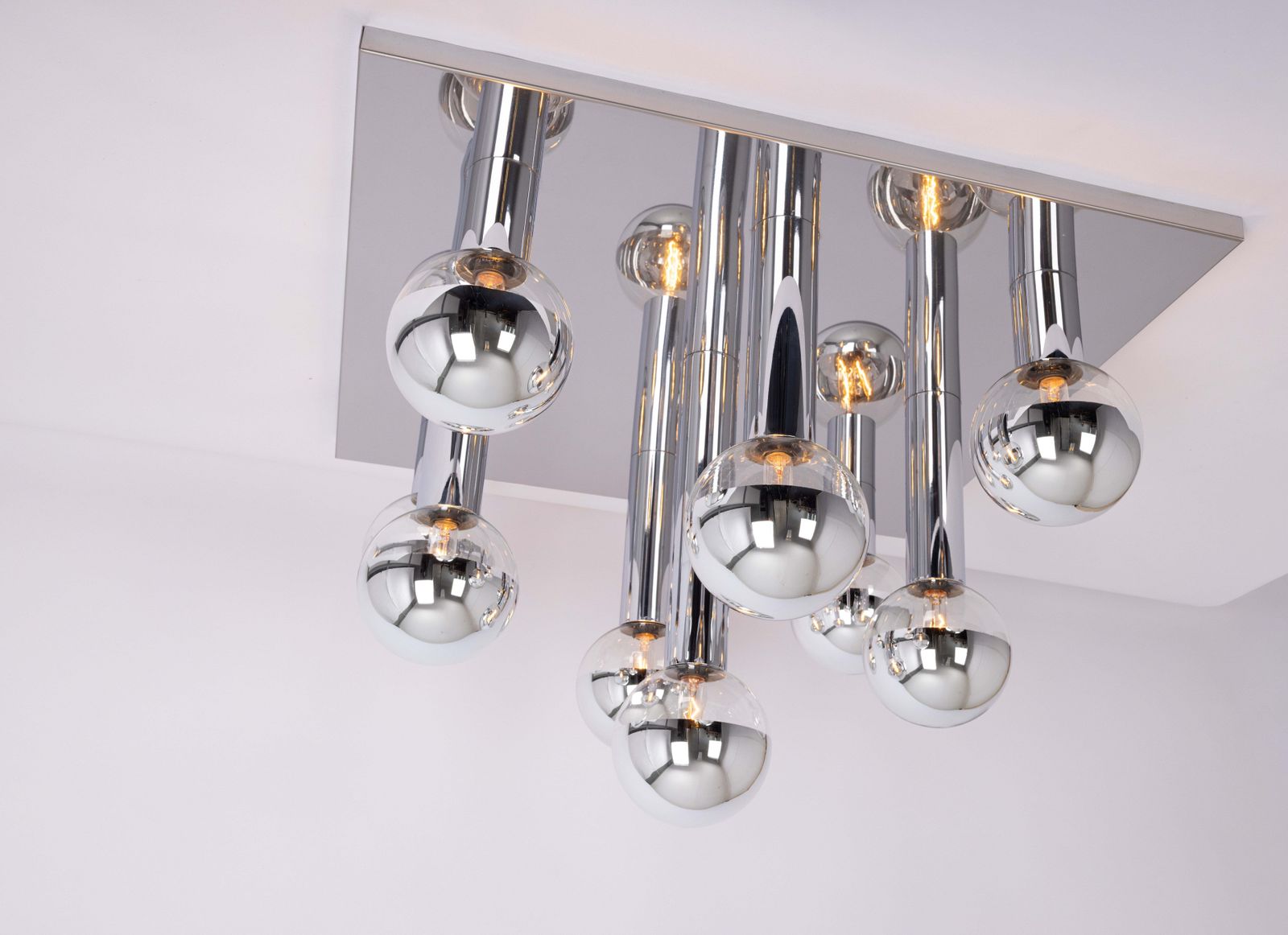 Verlichting 2 X Large Flushmount, Design Motoko Ishii, Chrome en Perlmut, Staff, jaren 1970 photo