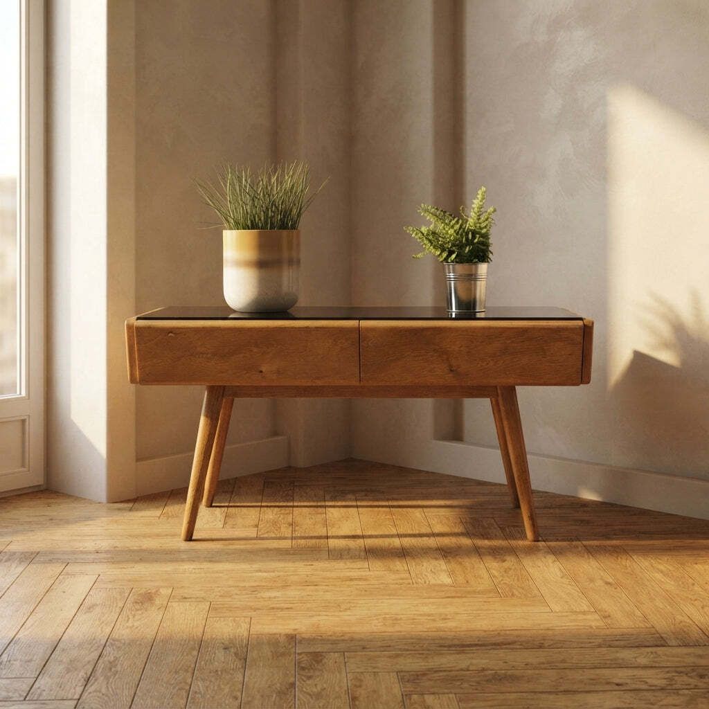 Vintage Mid Century Dressoir / Tv-meubel, Eiken, Tsjechoslowakije, 34 X 85 X 40 Cm photo vinterior