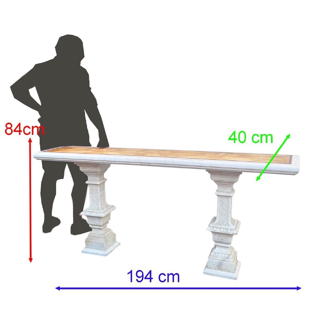 Grote marmeren consoletafel, 194 cm breed, eind 19e - begin 20e eeuw photo furniture