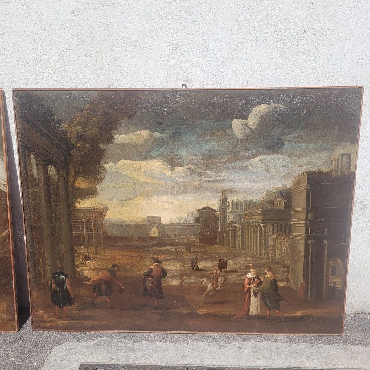 Paire de vues architecturales, 150 x 115 cm, Italie, XVIIe siècle photo vintage