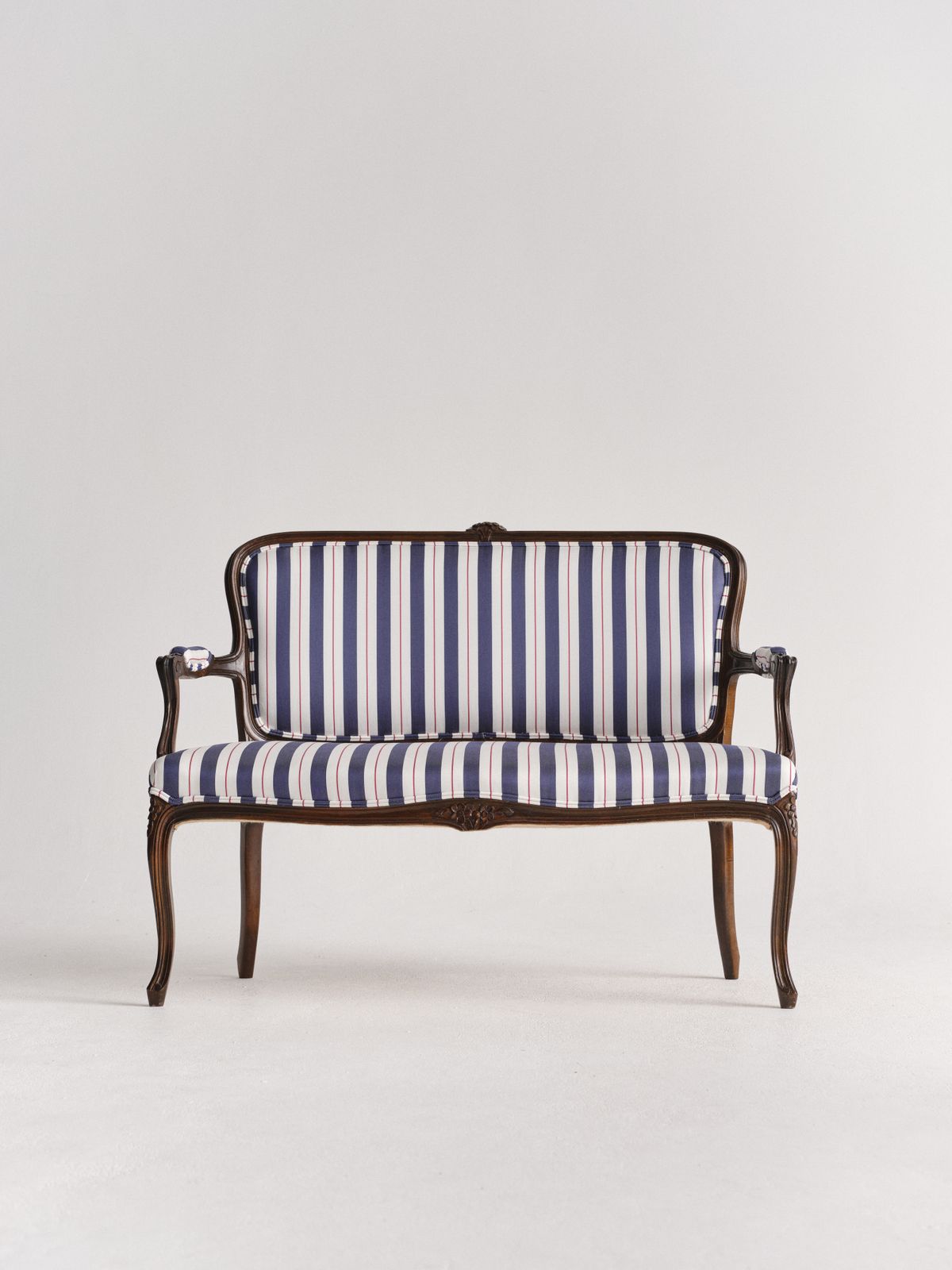 Small Mahogany Settee, Reimagined In With Nothing Underneath Striped Tencel™ Lyocell photo for sale
