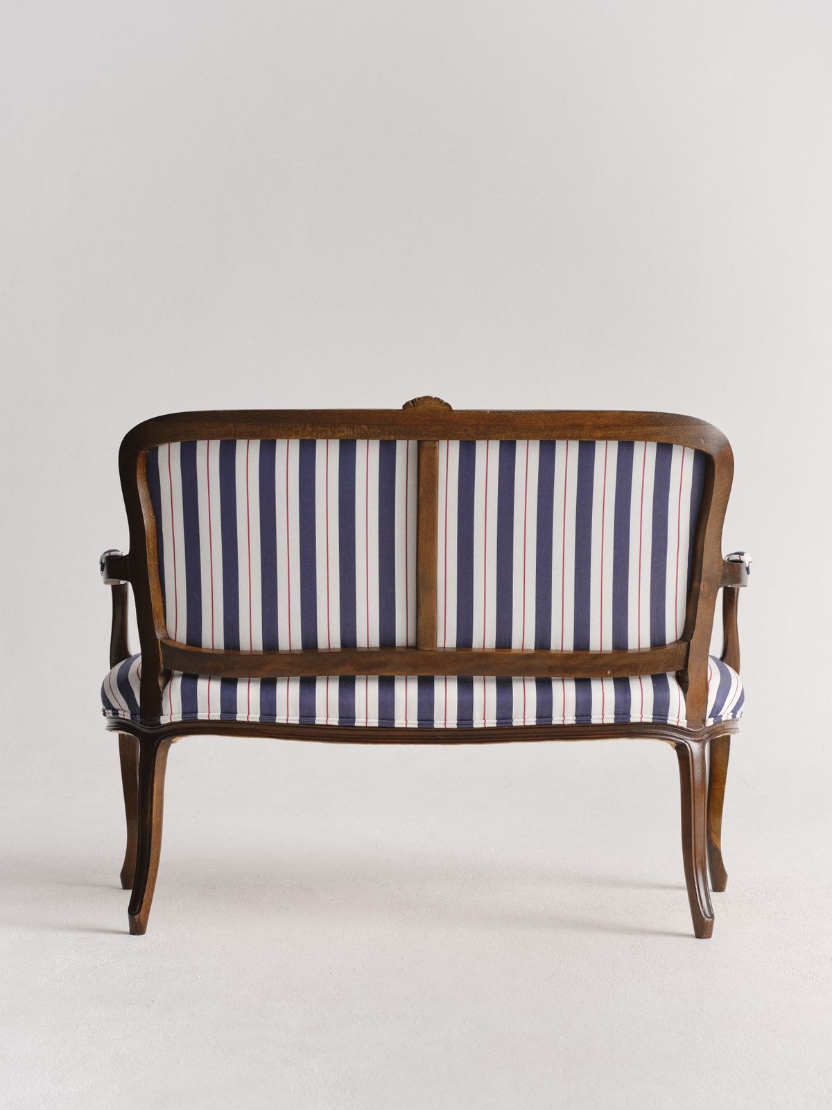 Small Mahogany Settee, Reimagined In With Nothing Underneath Striped Tencel™ Lyocell photo Furniture