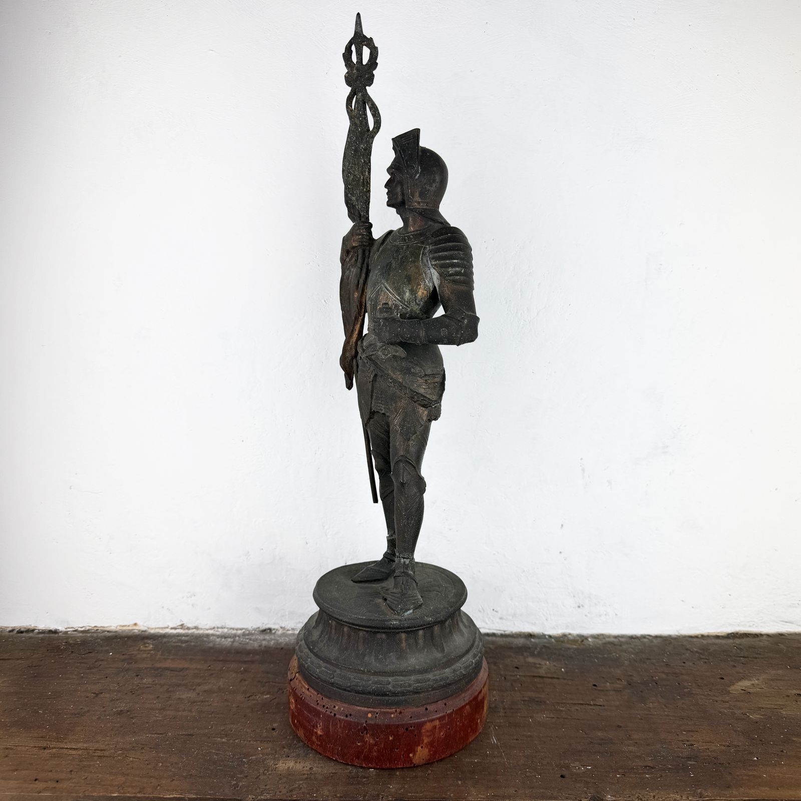 photo furniture Antique French Knight Figure Sculpture, Spelter Statue, Joan Of Arc