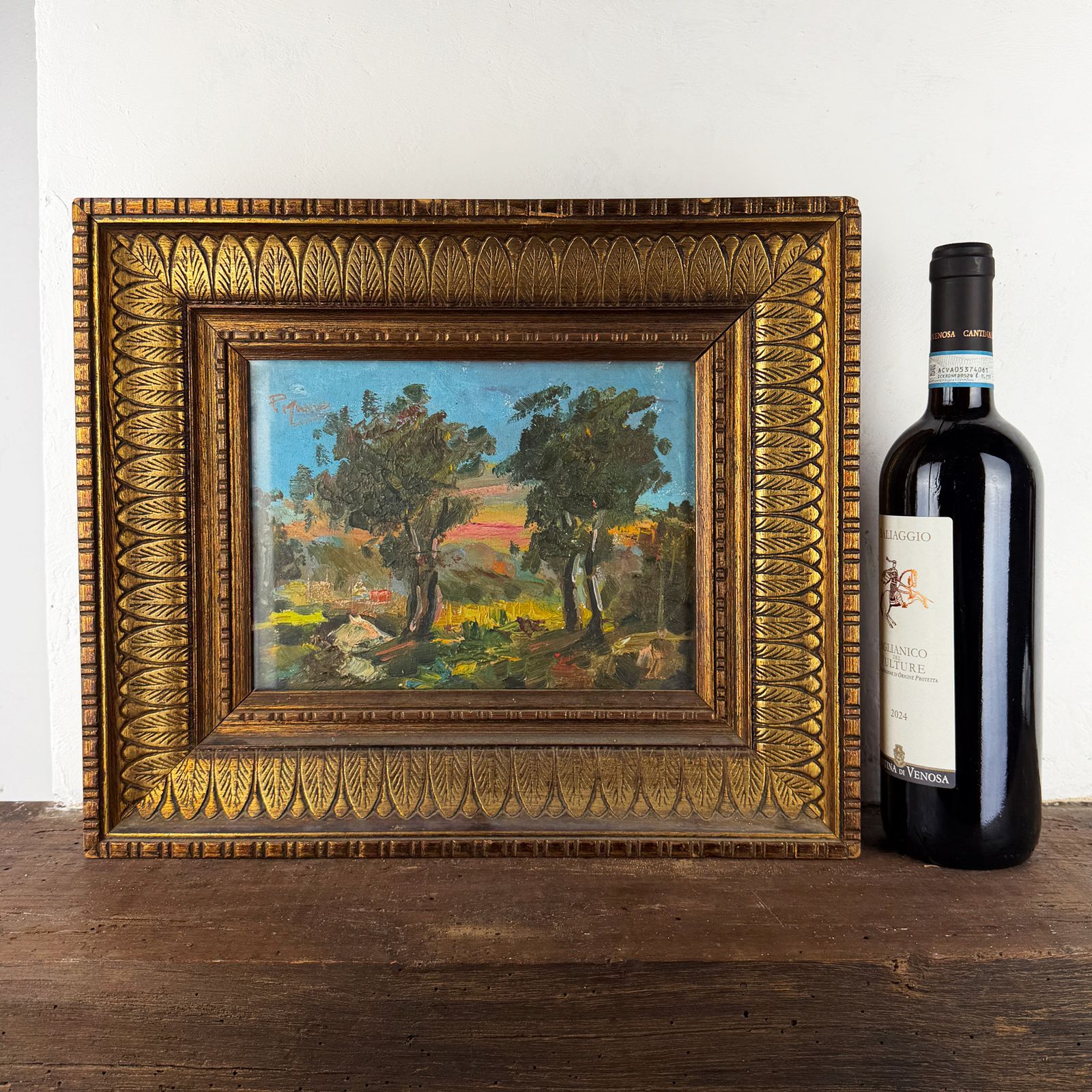 Kunst Antiek ingelijst impressionistisch Italiaans landschapsschilderij, olieverf op doek photo