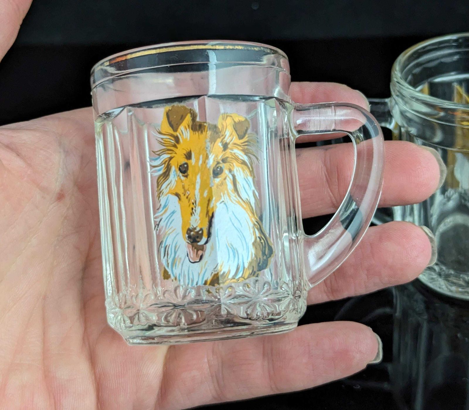 Chopes en verre miniatures italiennes vintage, chiens peints à la main, Collie et Boxer photo vinterior