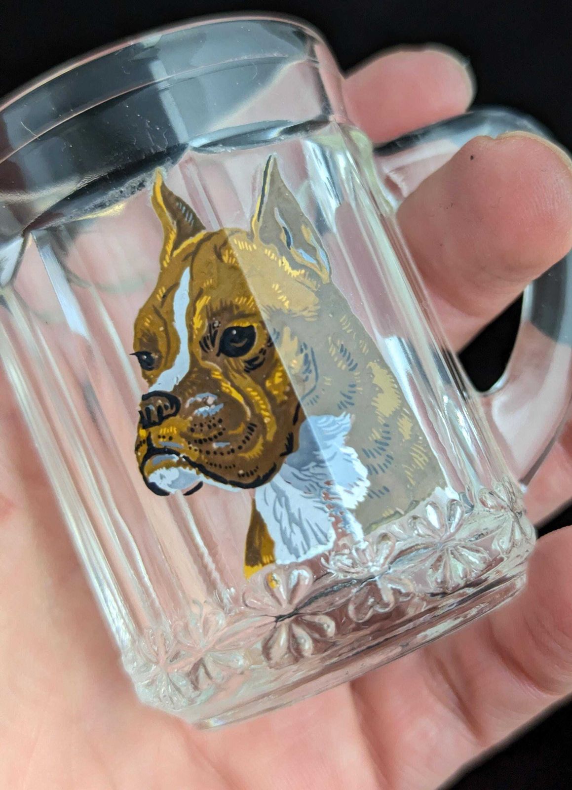 50.0 Chopes en verre miniatures italiennes vintage, chiens peints à la main, Collie et Boxer photo