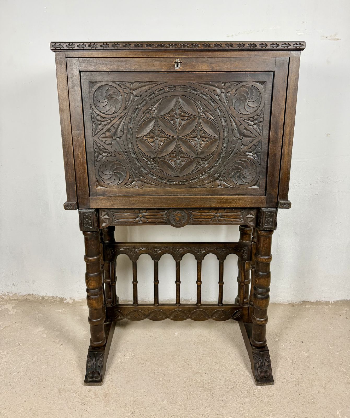 Spanish Highly Carved Wood Cabinet Or Bargueño, 20th Century photo furniture