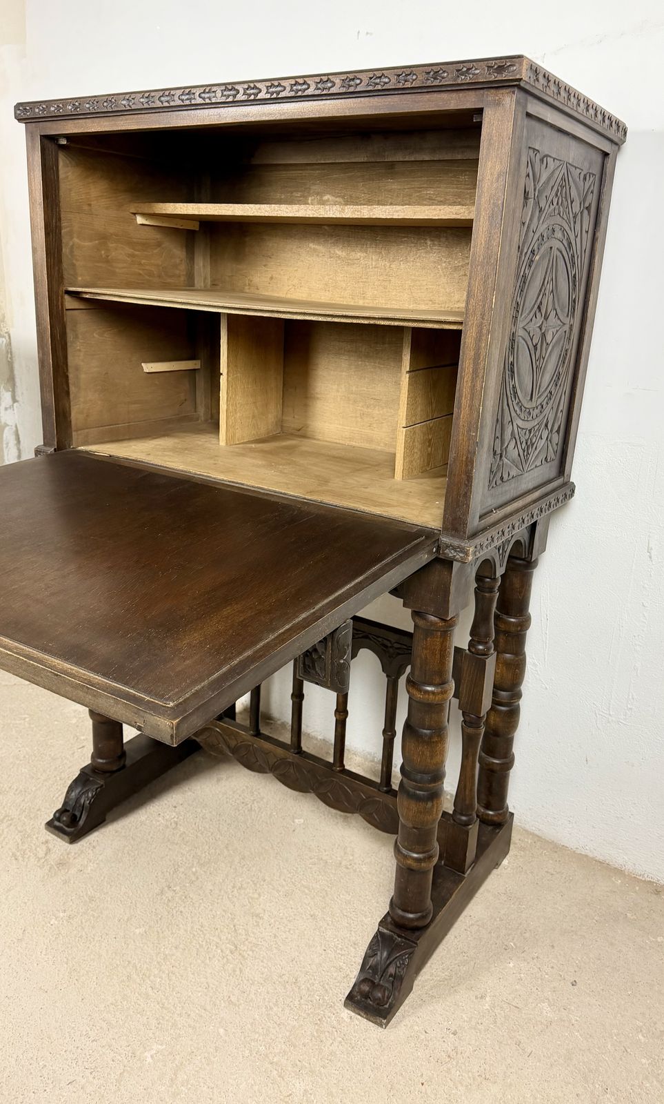 3360.0 Spanish Highly Carved Wood Cabinet Or Bargueño, 20th Century photo