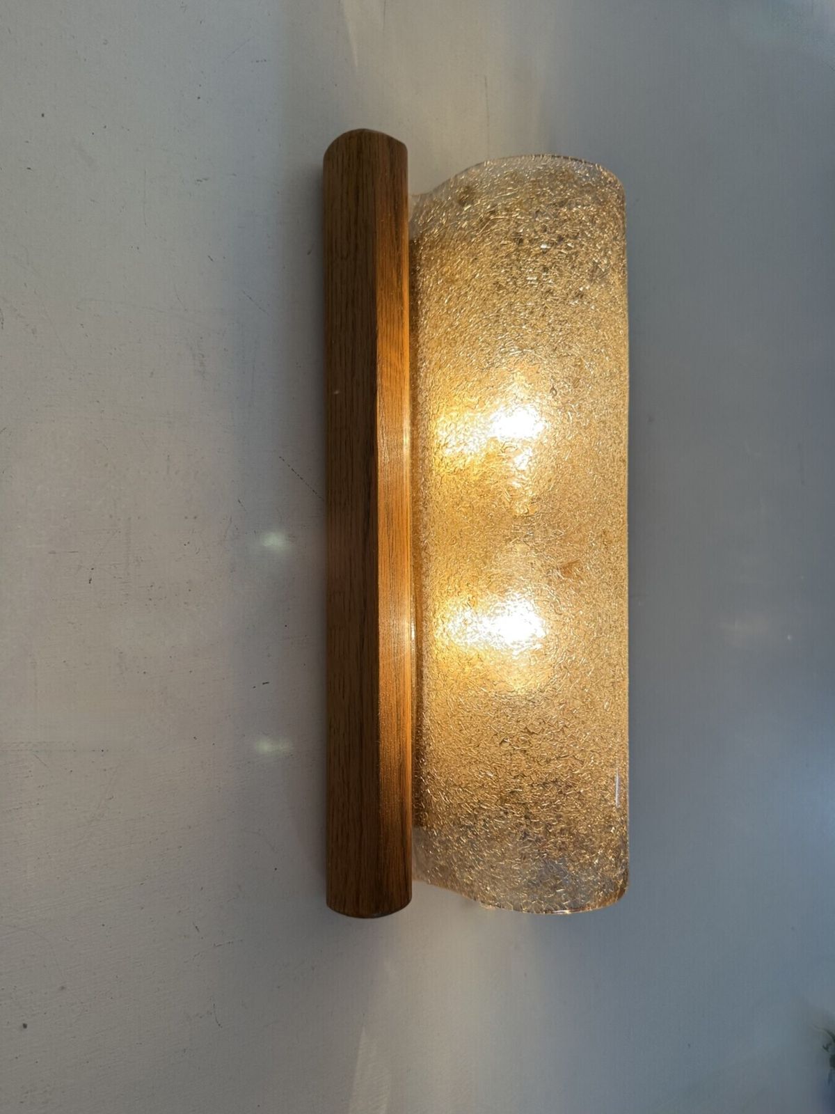 Lighting Mid Century Fisher Leuchten Glass Wall Lamp With Solid Wooden Detail , 1970s photo