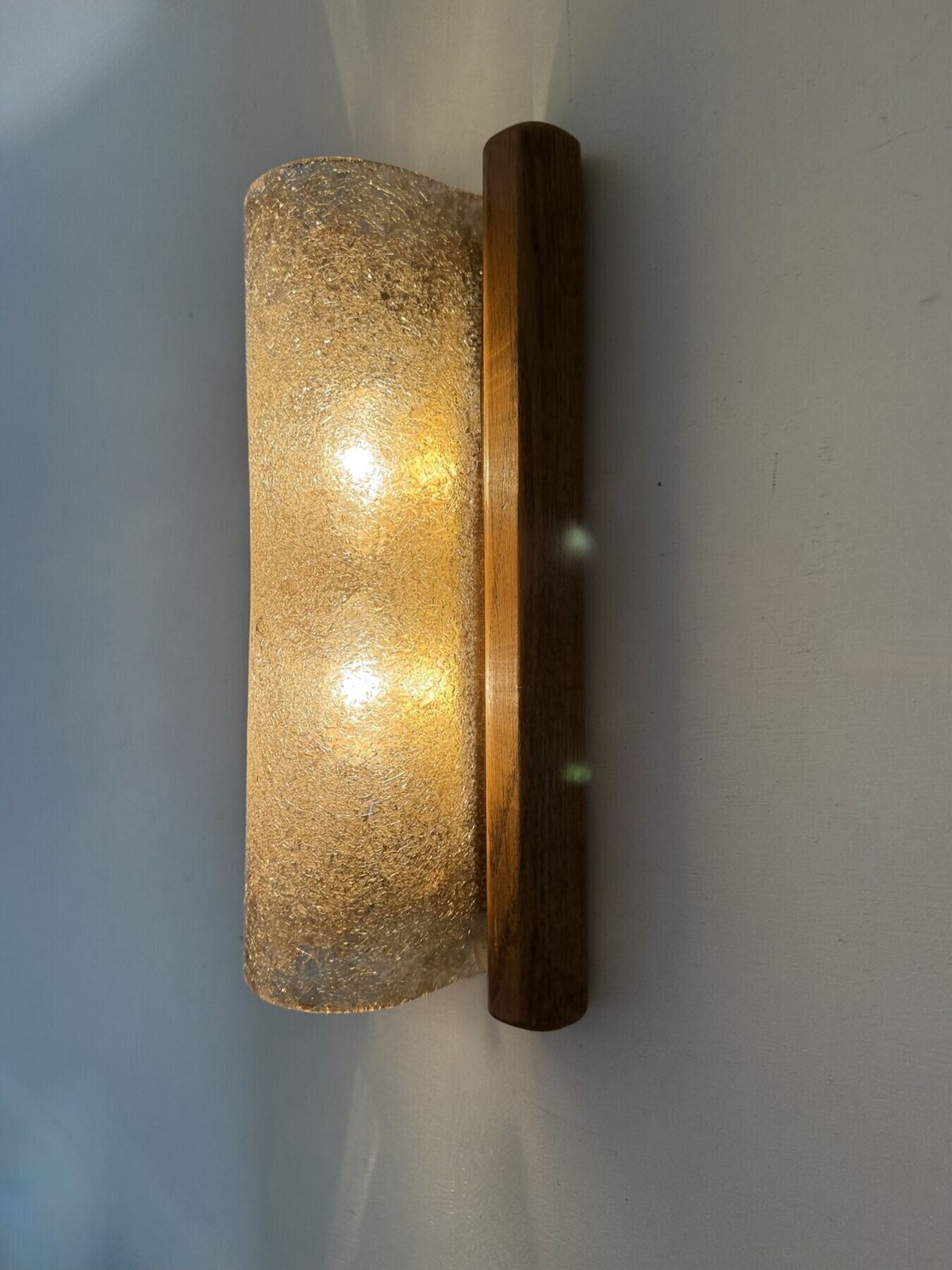 400.0 Mid Century Fisher Leuchten Glass Wall Lamp With Solid Wooden Detail , 1970s photo