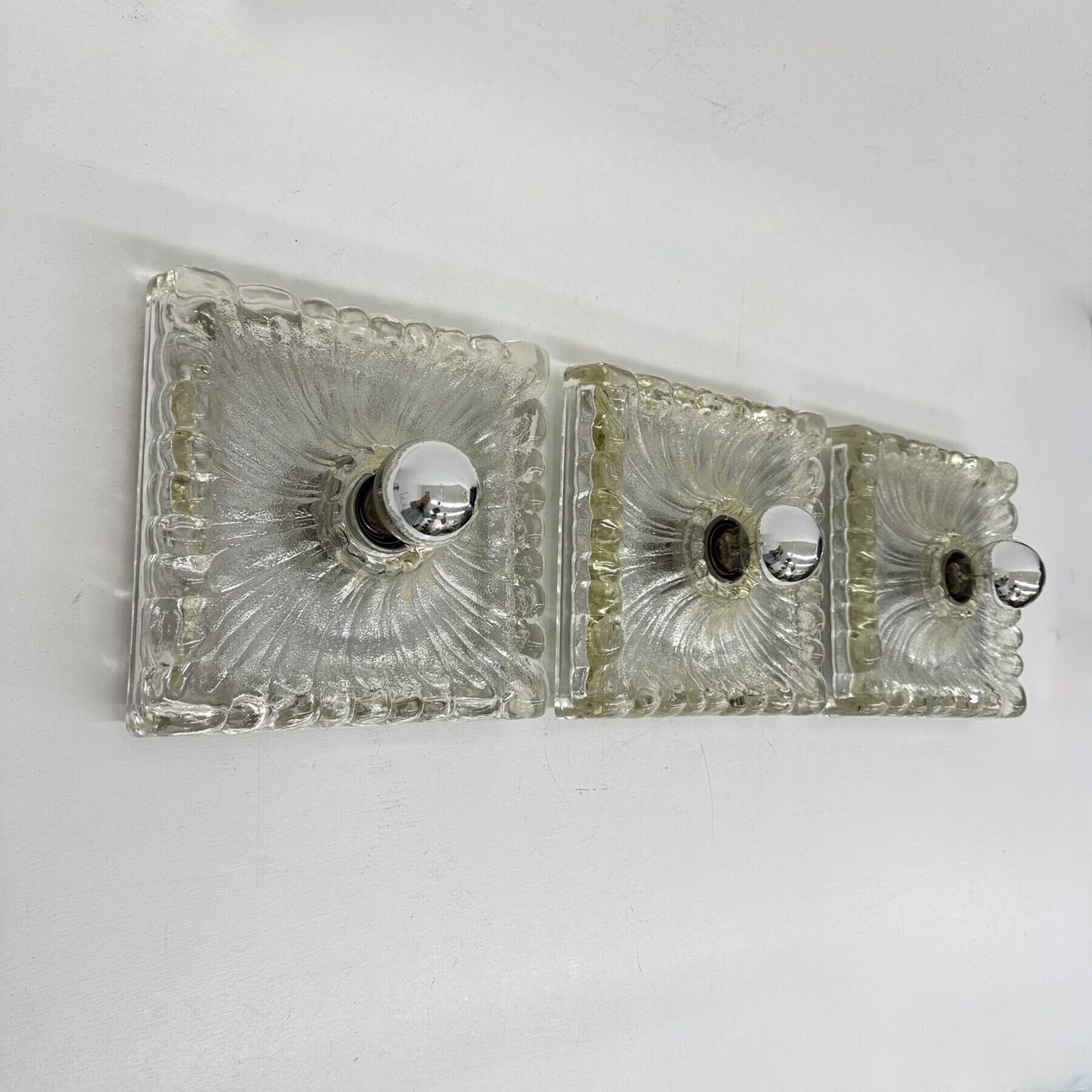 Hustadt Leuchten Ice Glass Wall Lamp Sconce Set Of 3 , 1970s Germany photo vintage