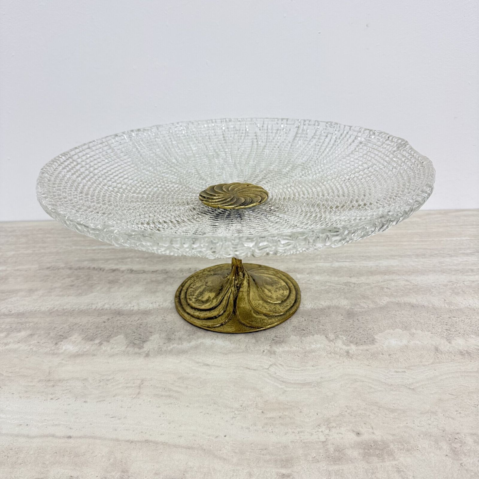 photo vintage Coupe mid-century modern en cristal et laiton, années 1960
