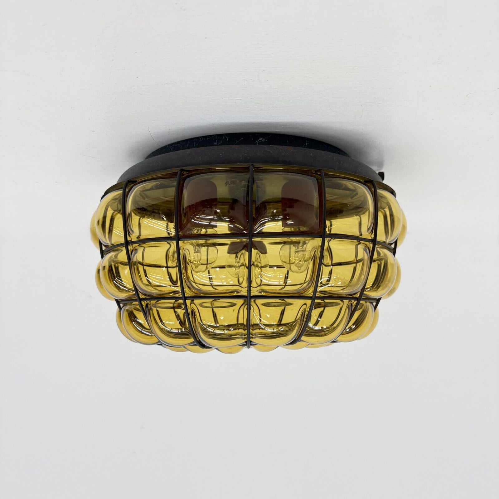 Plafonnier en verre de Murano vénitien à cage et grandes bulles, années 1960