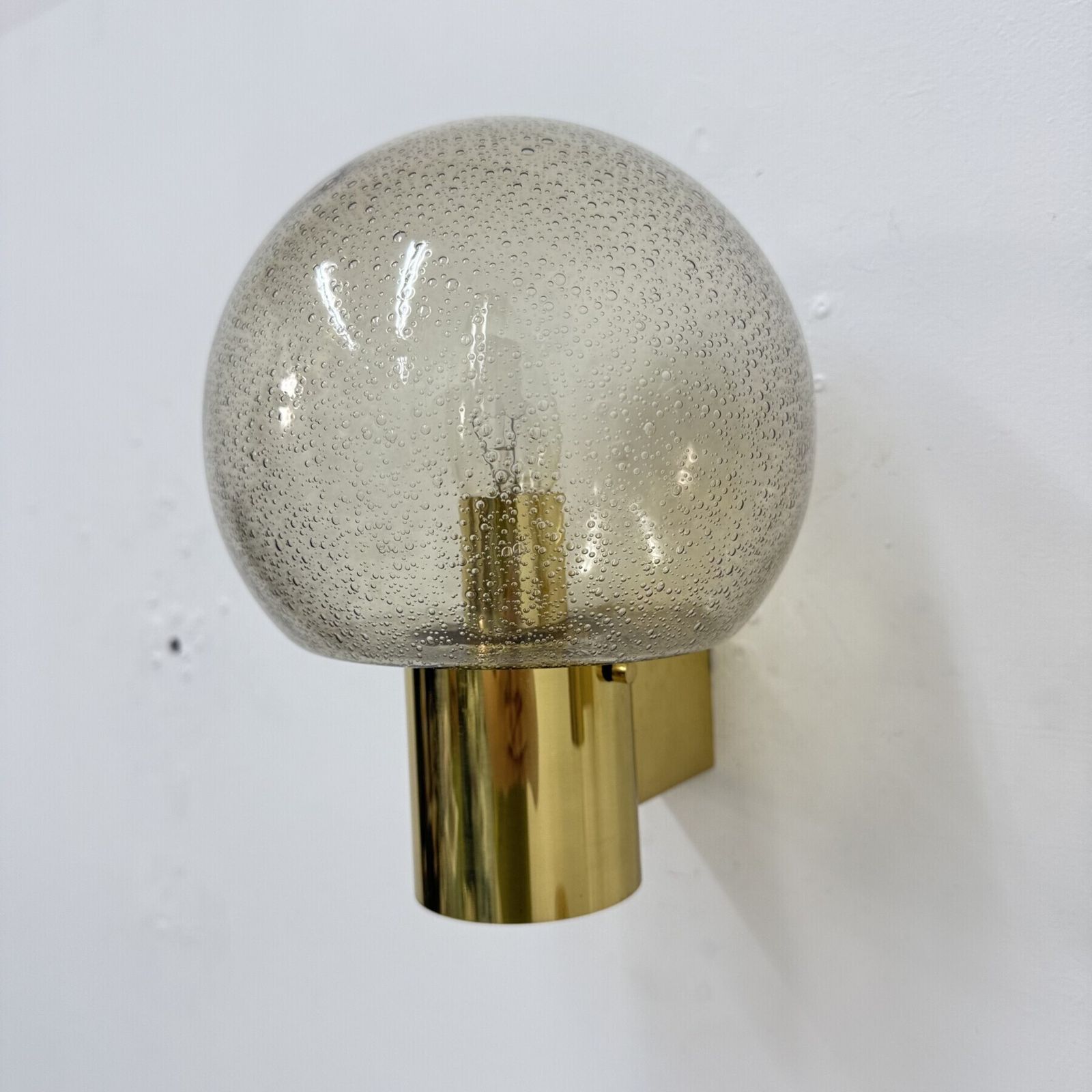 photo vinterior Mid  Century Limburg Glashütte Wall Light Brass With Smoked Bubble Glass, 1970s