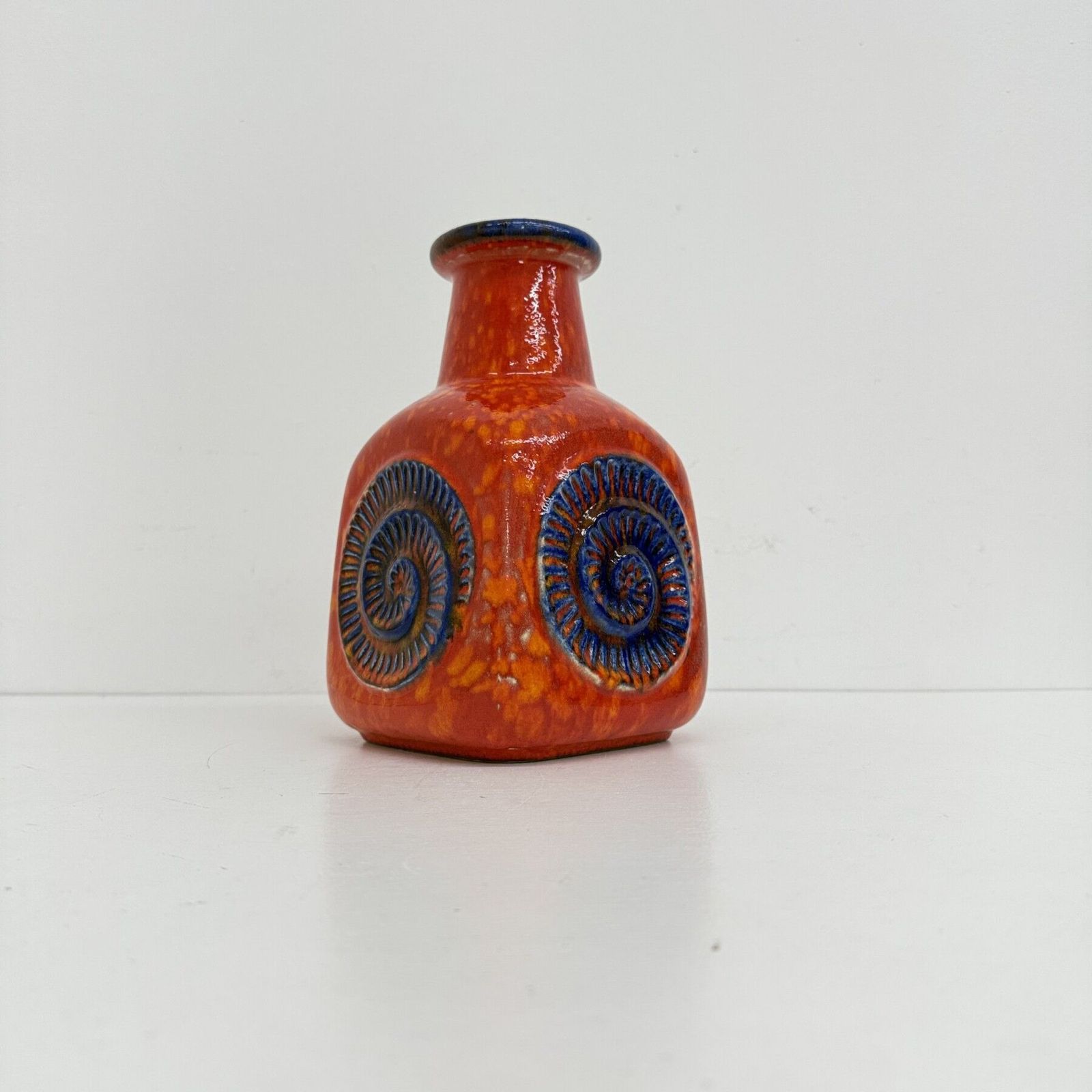 Scheurich West Germany Bay Ceramic Vase Orange With Blue Fossils , 1970s photo for sale