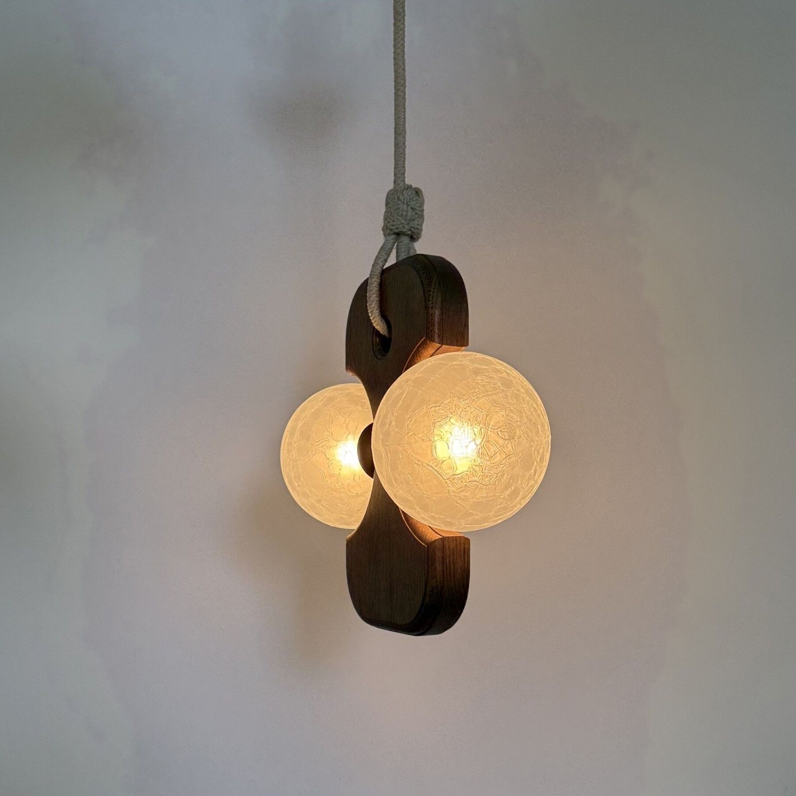 Mid-Century houten Temde Leuchten hanglamp met glazen bollen, jaren 1970 photo for sale