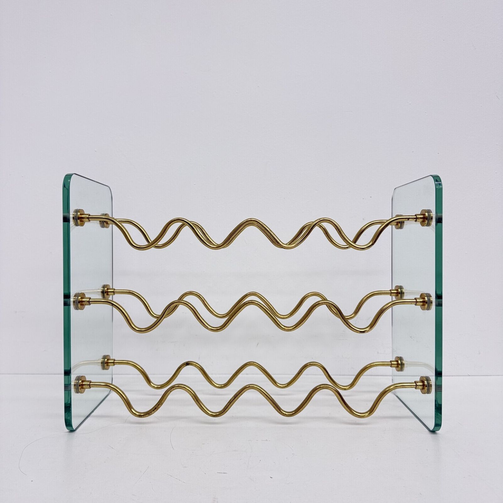 French Wine Rack In Glass And Brass By David Lange, 1970s photo furniture