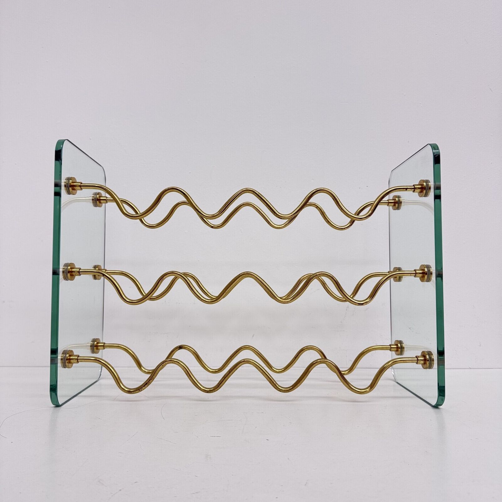 French Wine Rack In Glass And Brass By David Lange, 1970s photo 400.0