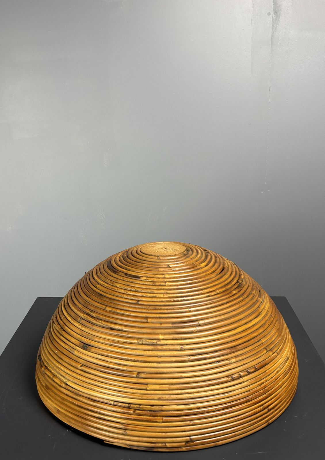photo buy Italian Midcentury Pencil Reed Rattan Brass Fungo Mushroom Table Lamp 1970s