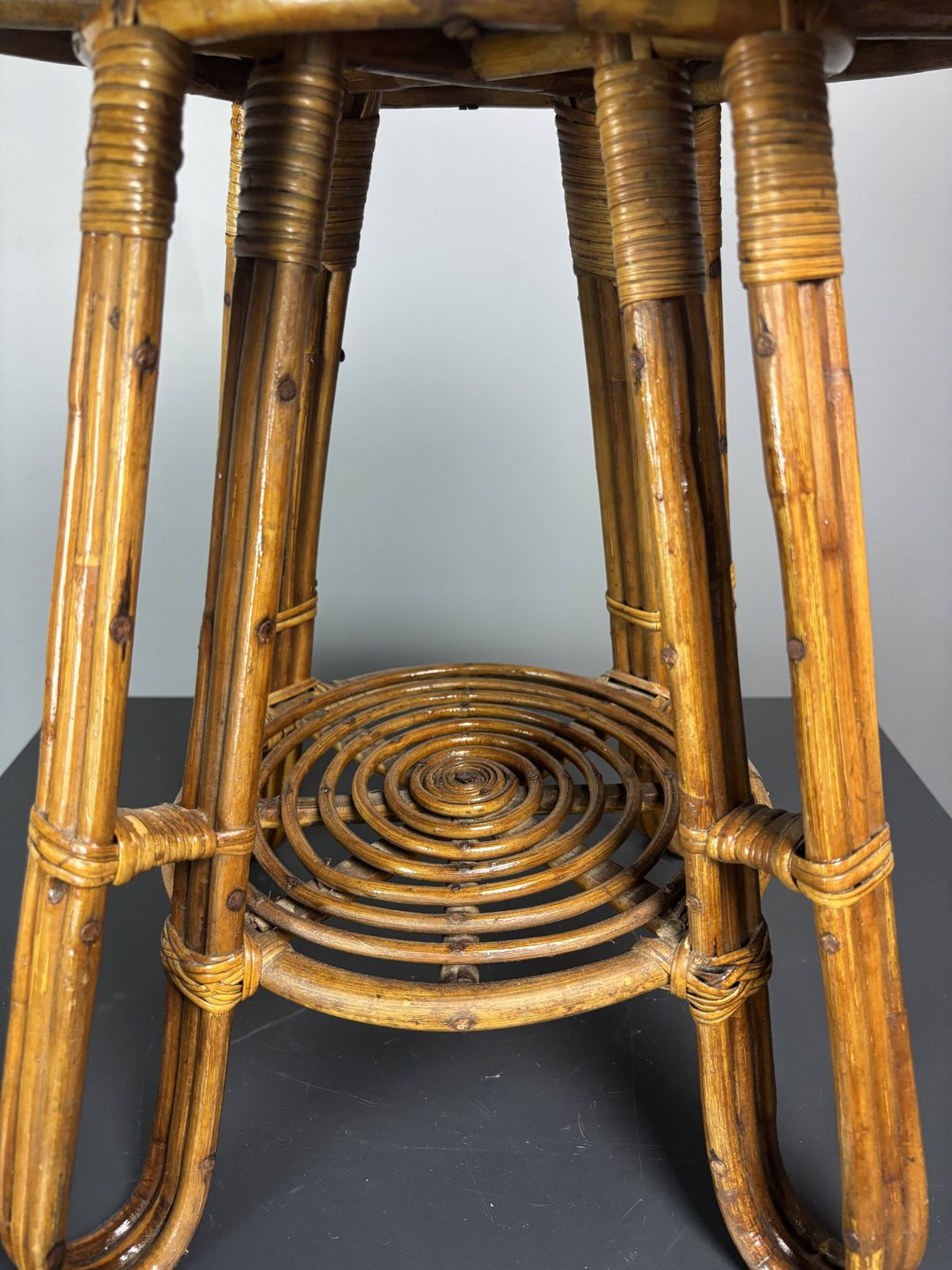 Mid Century Italian Pencil Reed Rattan Side Or Occasional Table, Ca 1950s photo buy
