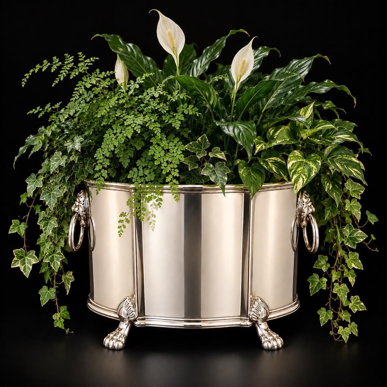 Large Silver Plated Neoclassical Jardiniere Lion Handles Paw Feet French Style Centerpiece Planter photo furniture
