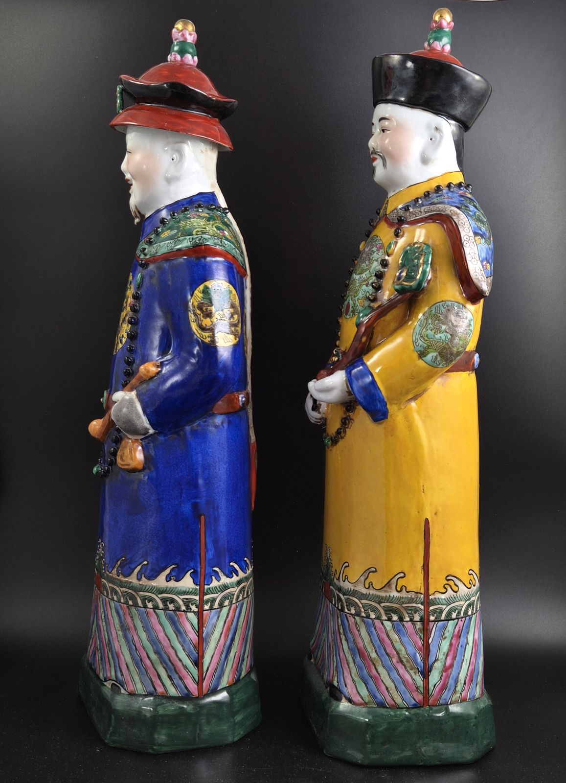 Zeldzaam groot 56 cm Chinees porseleinen Qing-keizerspaar, Fujian Huiguan-merk photo furniture