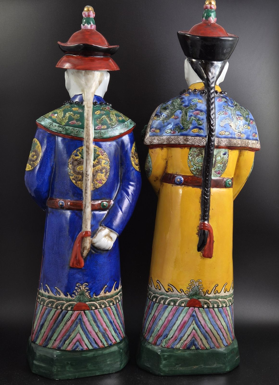 Zeldzaam groot 56 cm Chinees porseleinen Qing-keizerspaar, Fujian Huiguan-merk photo for sale
