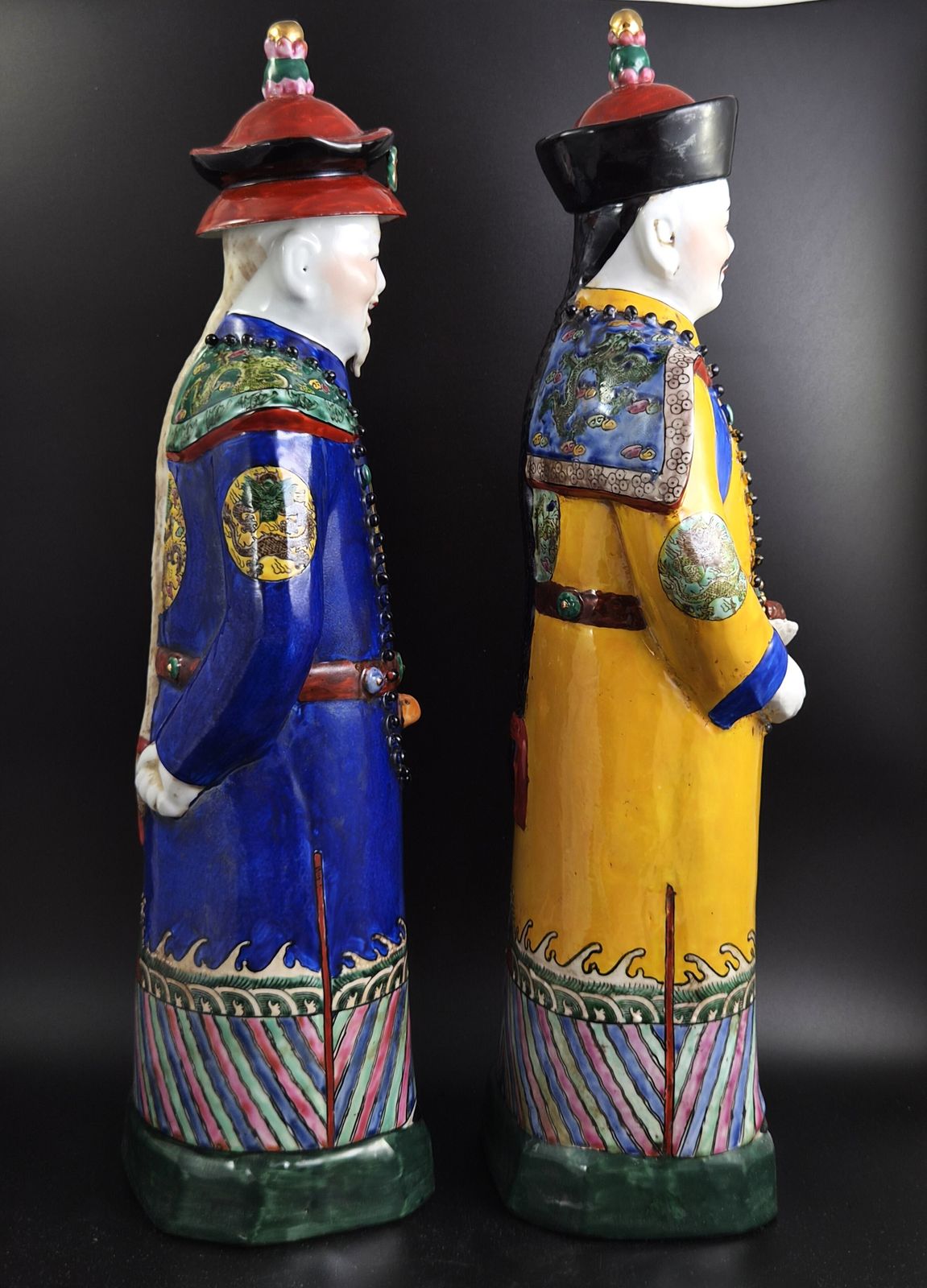 Rare Large 56cm Chinese Porcelain Qing Emperor Figures, Pair, Fujian Huiguan Mark photo Art