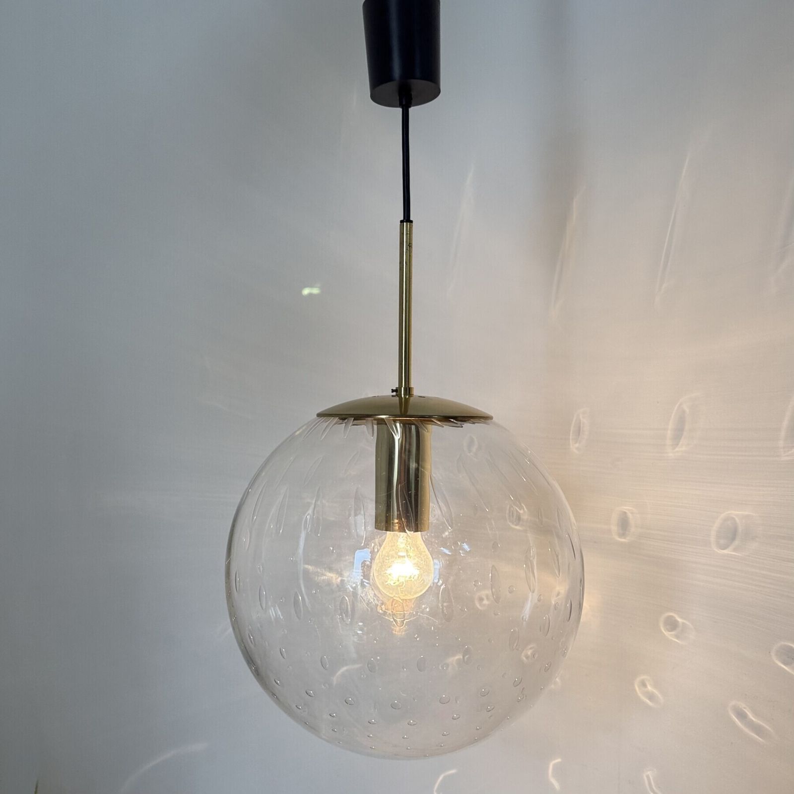 Limburg Glashütte Glass With Brass Ball Pendant Hanging Lamp , 1970s photo Lighting