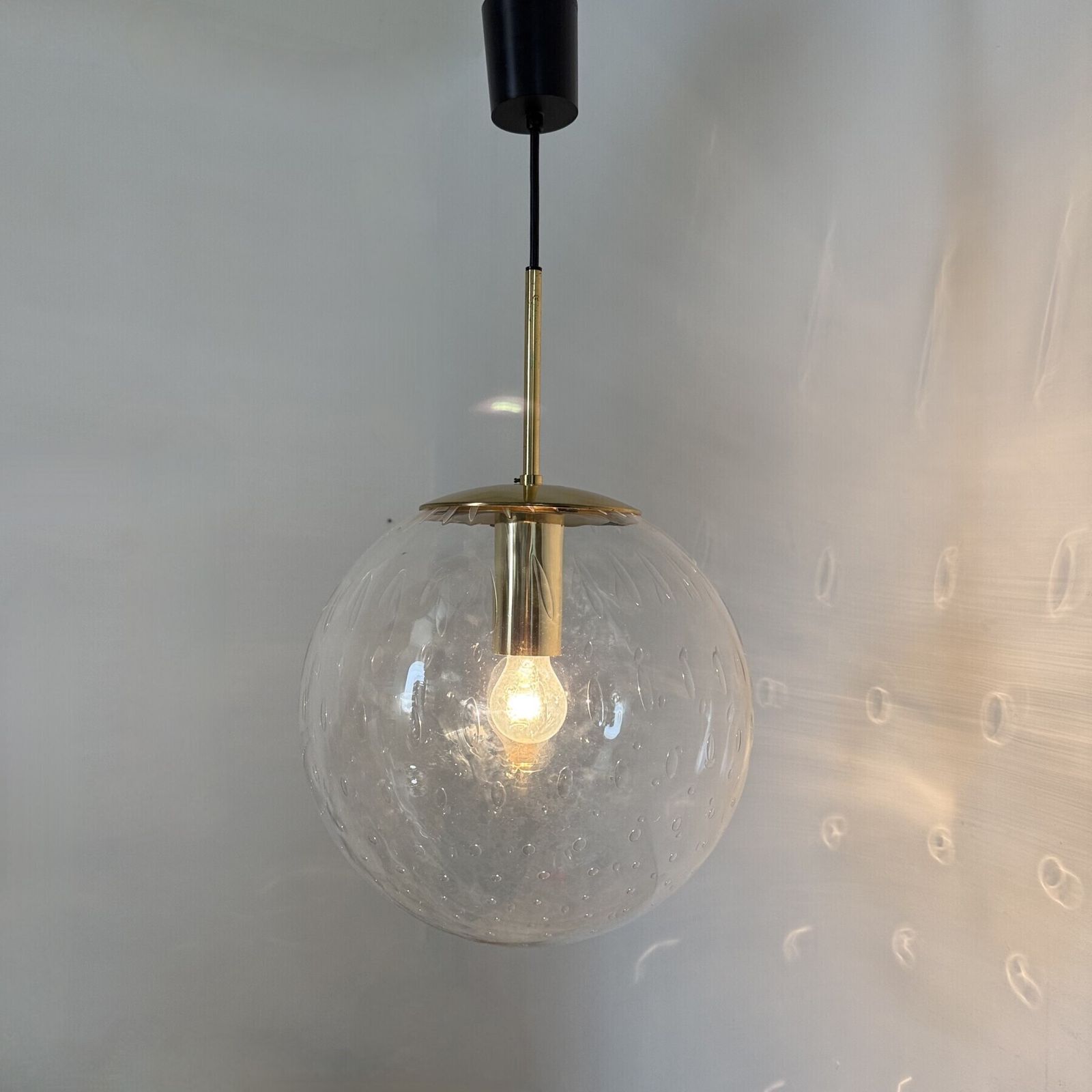 photo vinterior Limburg Glashütte Glass With Brass Ball Pendant Hanging Lamp , 1970s