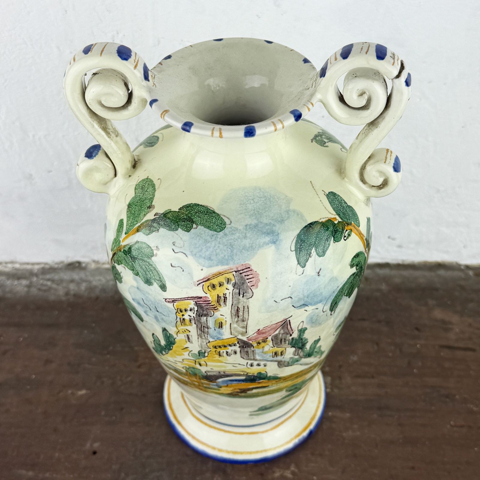 Antique 1920s Albisola Fenice Majolica Vase, Italian Hand Painted Ceramic Amphora photo furniture