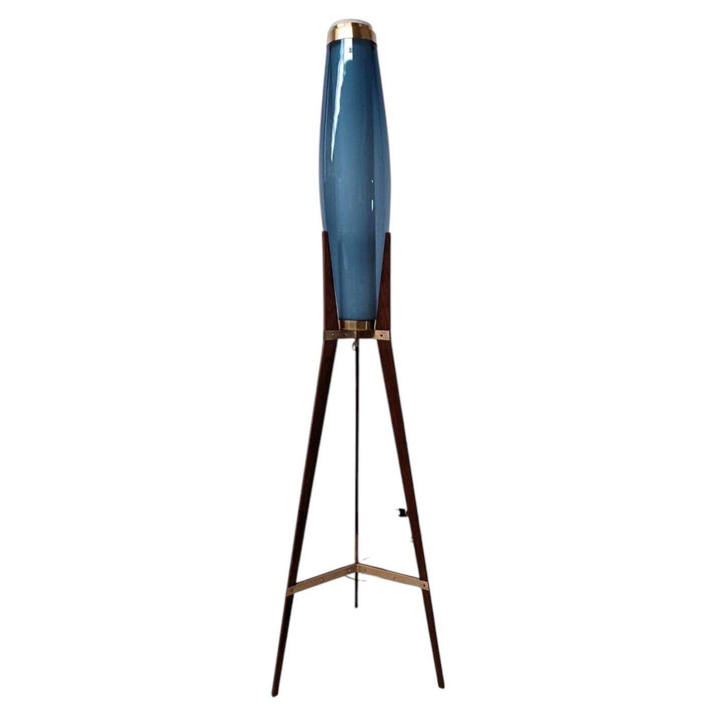 Ca. jaren 1950 Svend Aage Holm Sørensen Rocket vloerlamp met mondgeblazen opaalkleurig glas