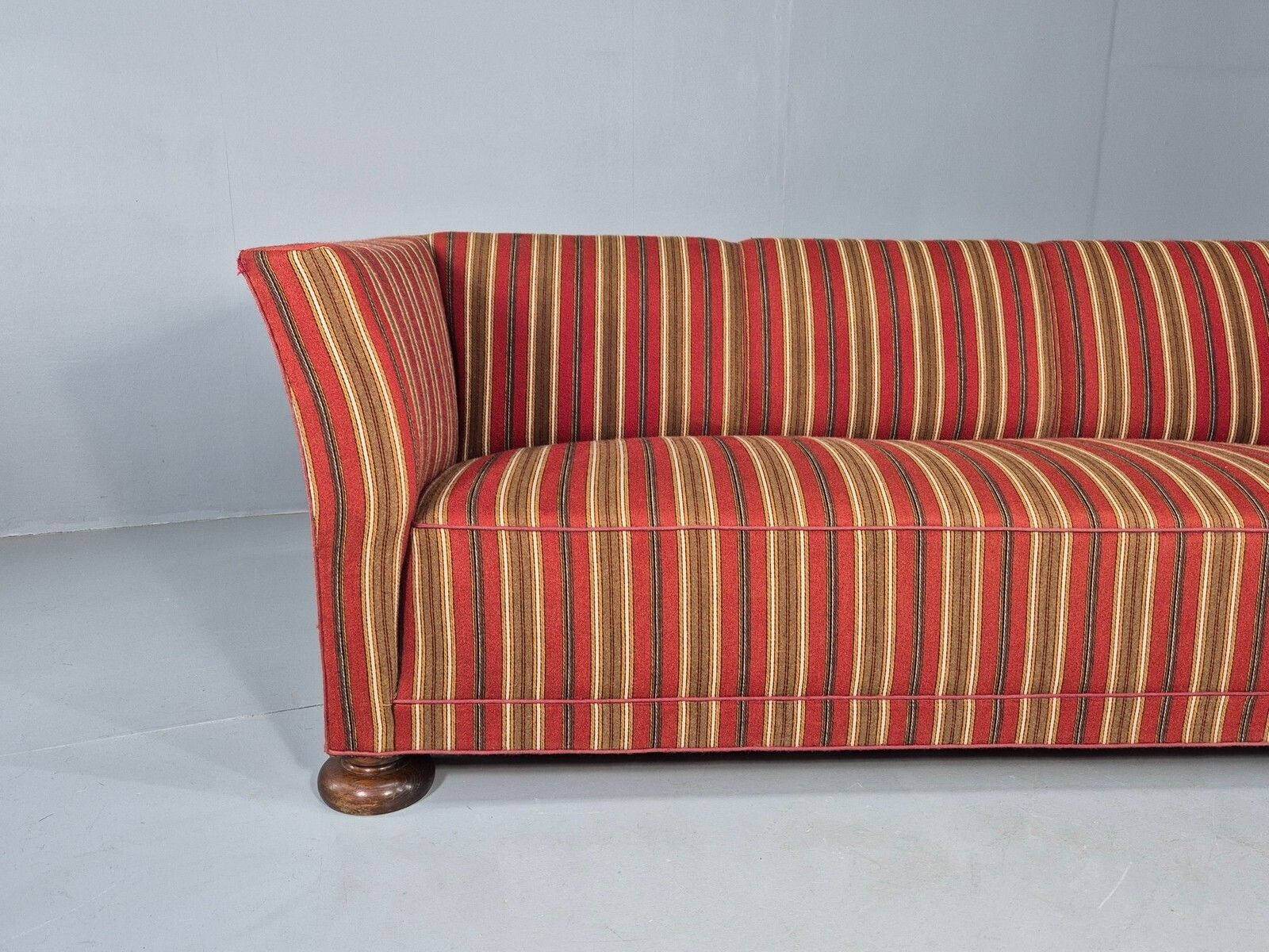 Vintage Art Deco Danish 3 Seater Sofa Red Wool Stripe Upholstery photo for sale