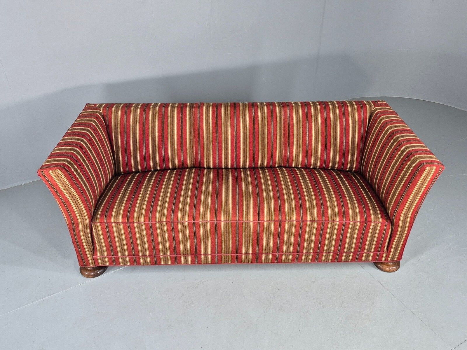 Vintage Art Deco Danish 3 Seater Sofa Red Wool Stripe Upholstery photo 600.0