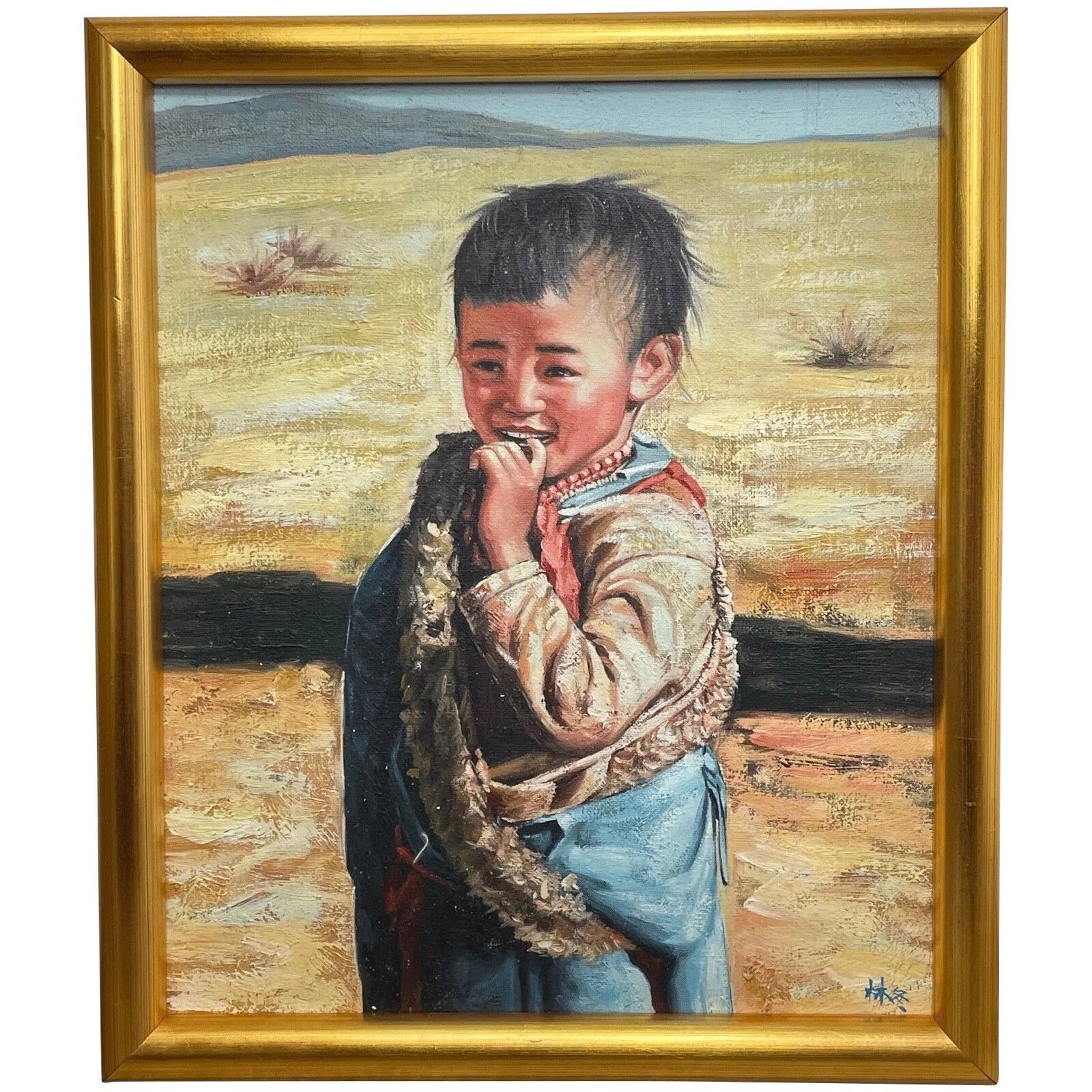 Chinees hooglandportret van een kind, olieverf, gesigneerd "Shusen", mogelijk Lin Shusen, Shanghai