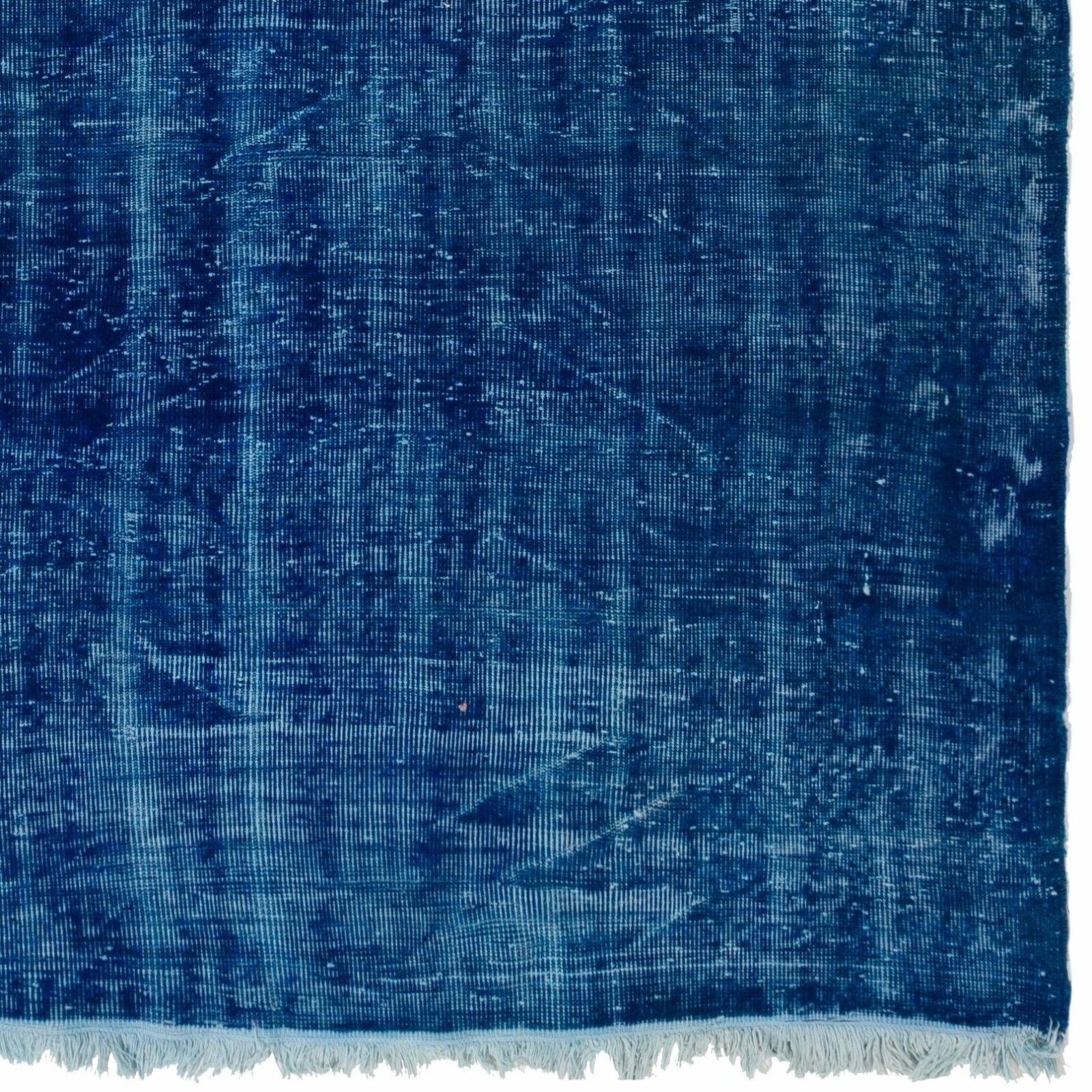 6.7x10.2 Ft Vintage Shabby Chic Hand Knotted Turkish Area Rug Overdyed In Blue photo 445.0
