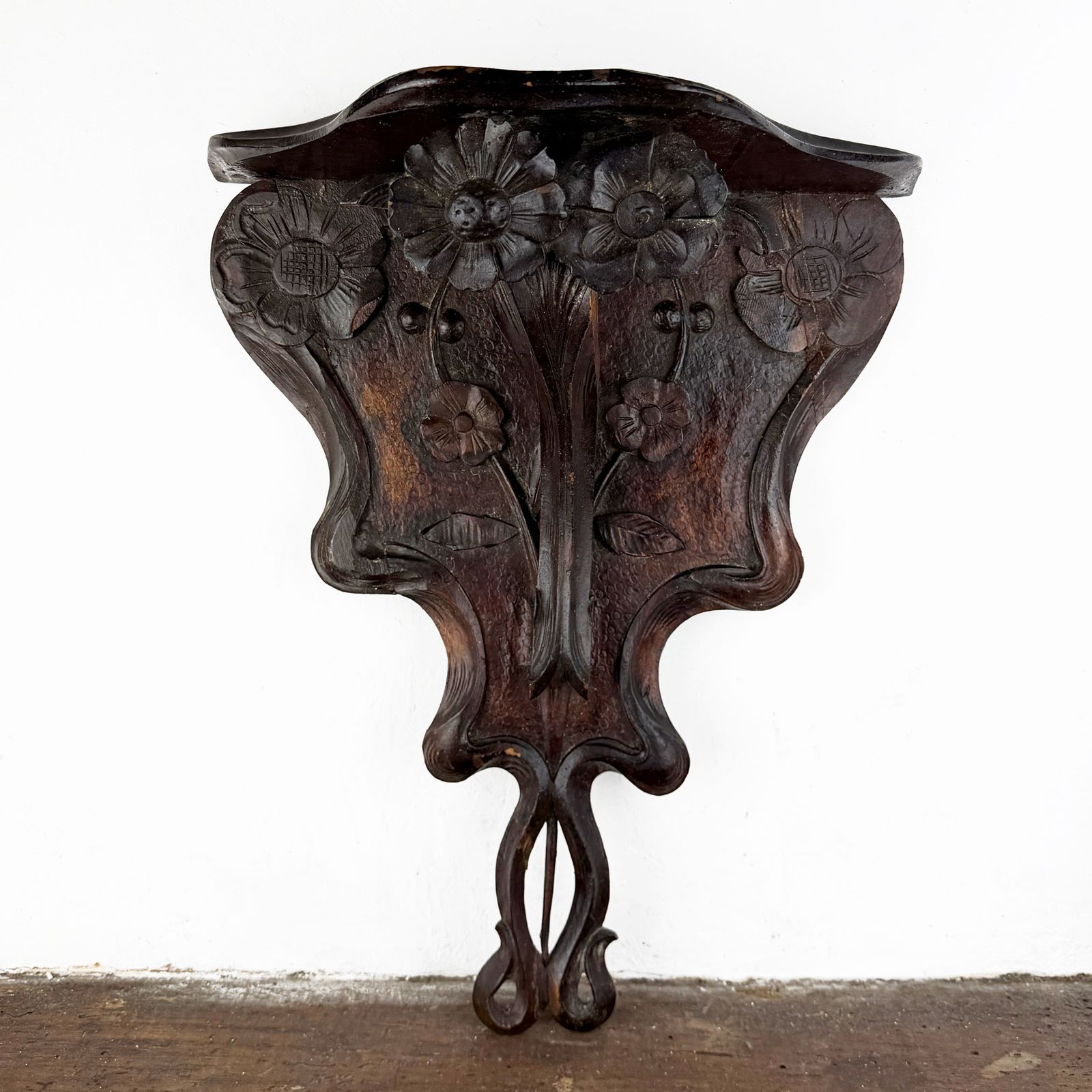 Art Nouveau Shelf, Italian Liberty Carved Wood Wall Bracket, Jugendstil