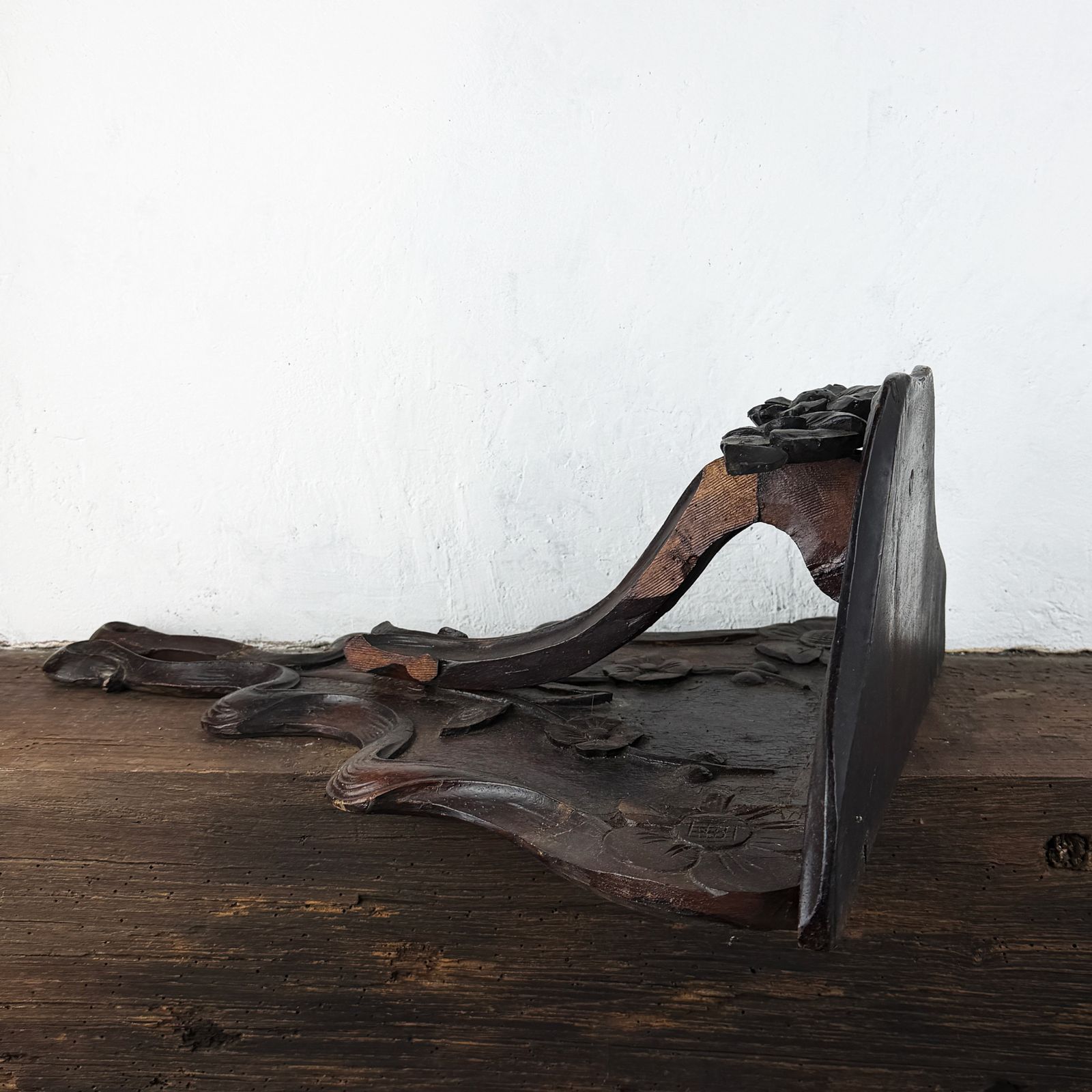 photo for sale Art Nouveau Shelf, Italian Liberty Carved Wood Wall Bracket, Jugendstil
