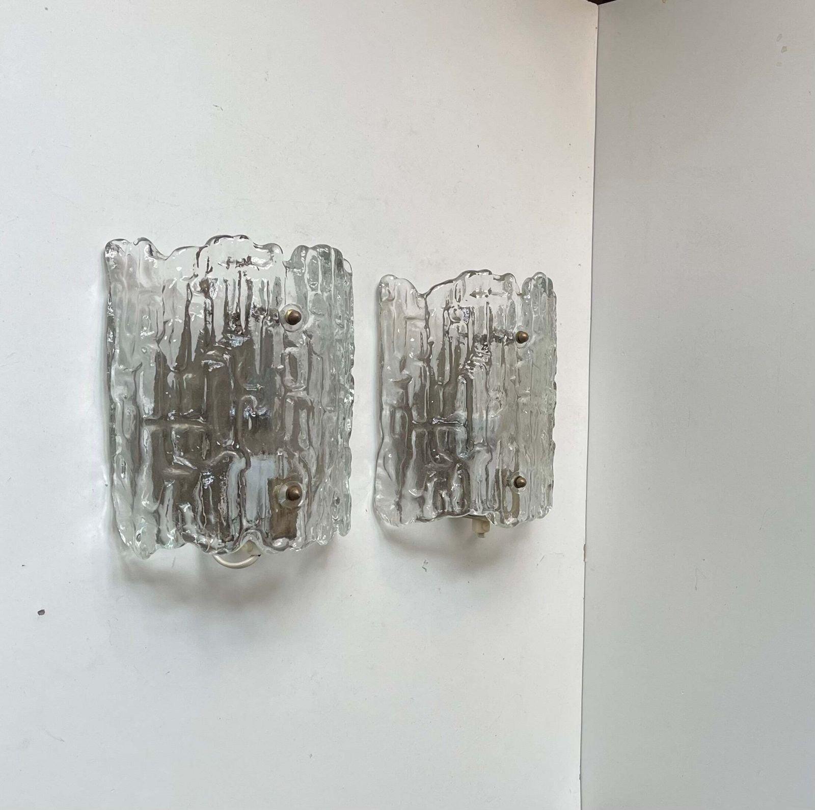 Appliques murales en verre cristal glacé, par Carl Fagerlund pour Orrefors, Suède, années 1960 photo for sale