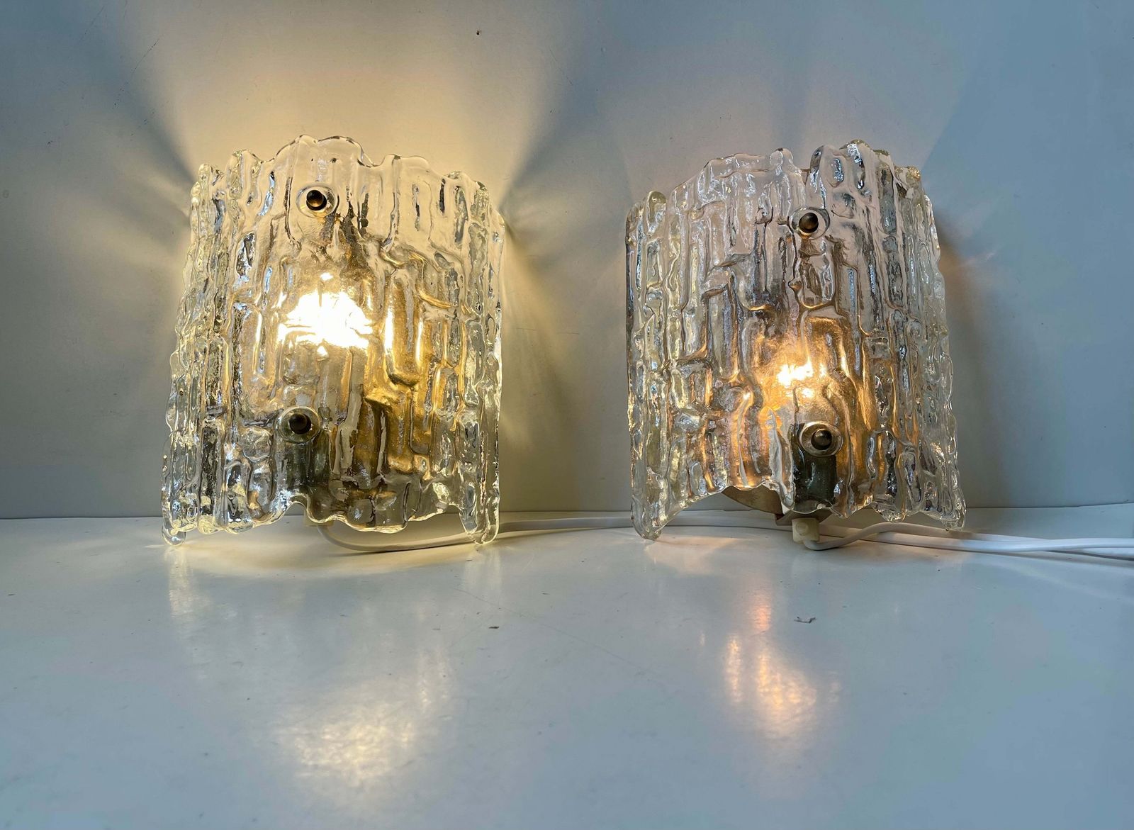 Swedish Crystal Ice Glass Wall Sconces By Carl Fagerlund For Orrefors, 1960s photo Lighting